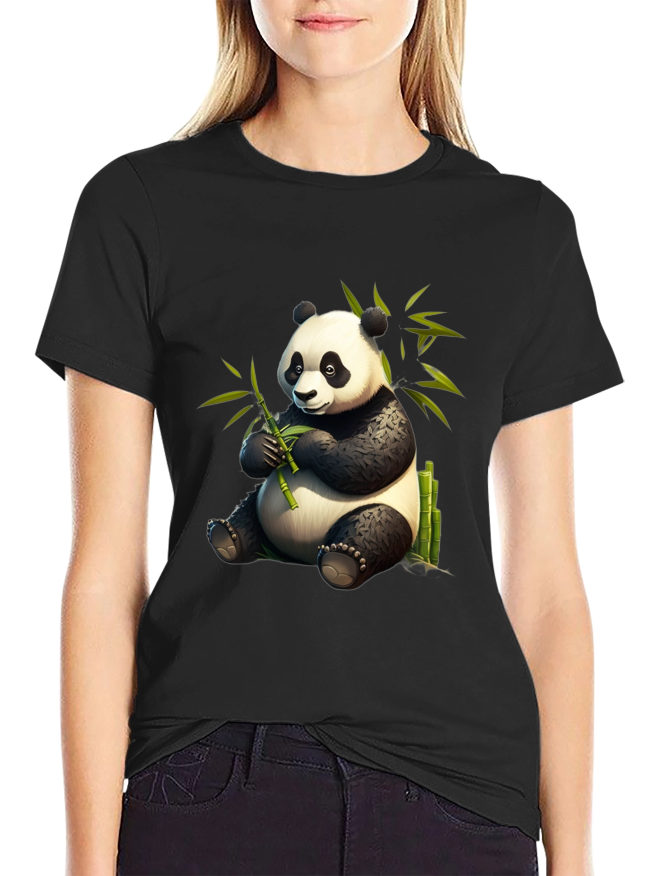 Black Panda Bamboo T-Shirt - Cute & Comfy Cotton Tee view 2