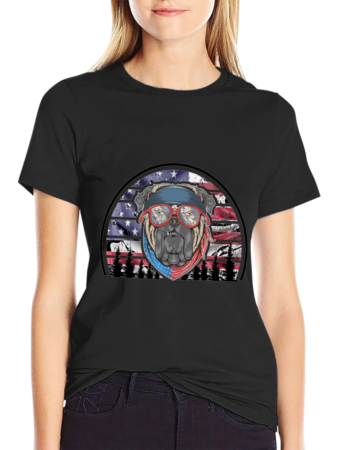 Black Patriotic Bulldog T-Shirt view 2