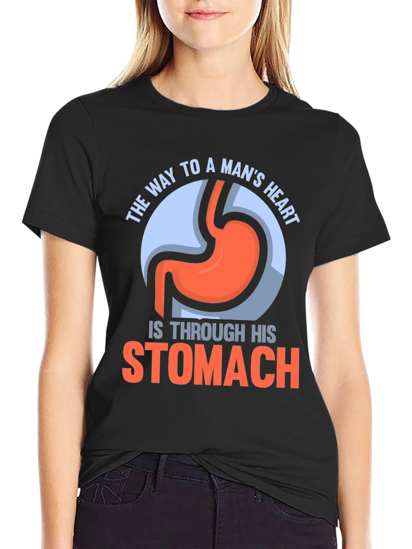 Black Funny Stomach T-Shirt - Way To A Man's Heart view 2