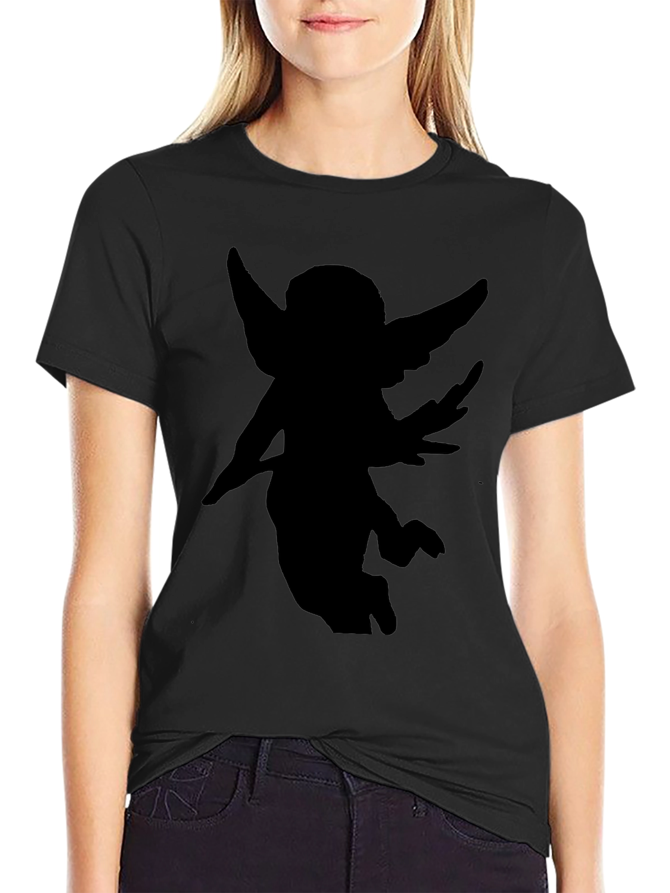 Black Angel Silhouette Black T-Shirt view 2