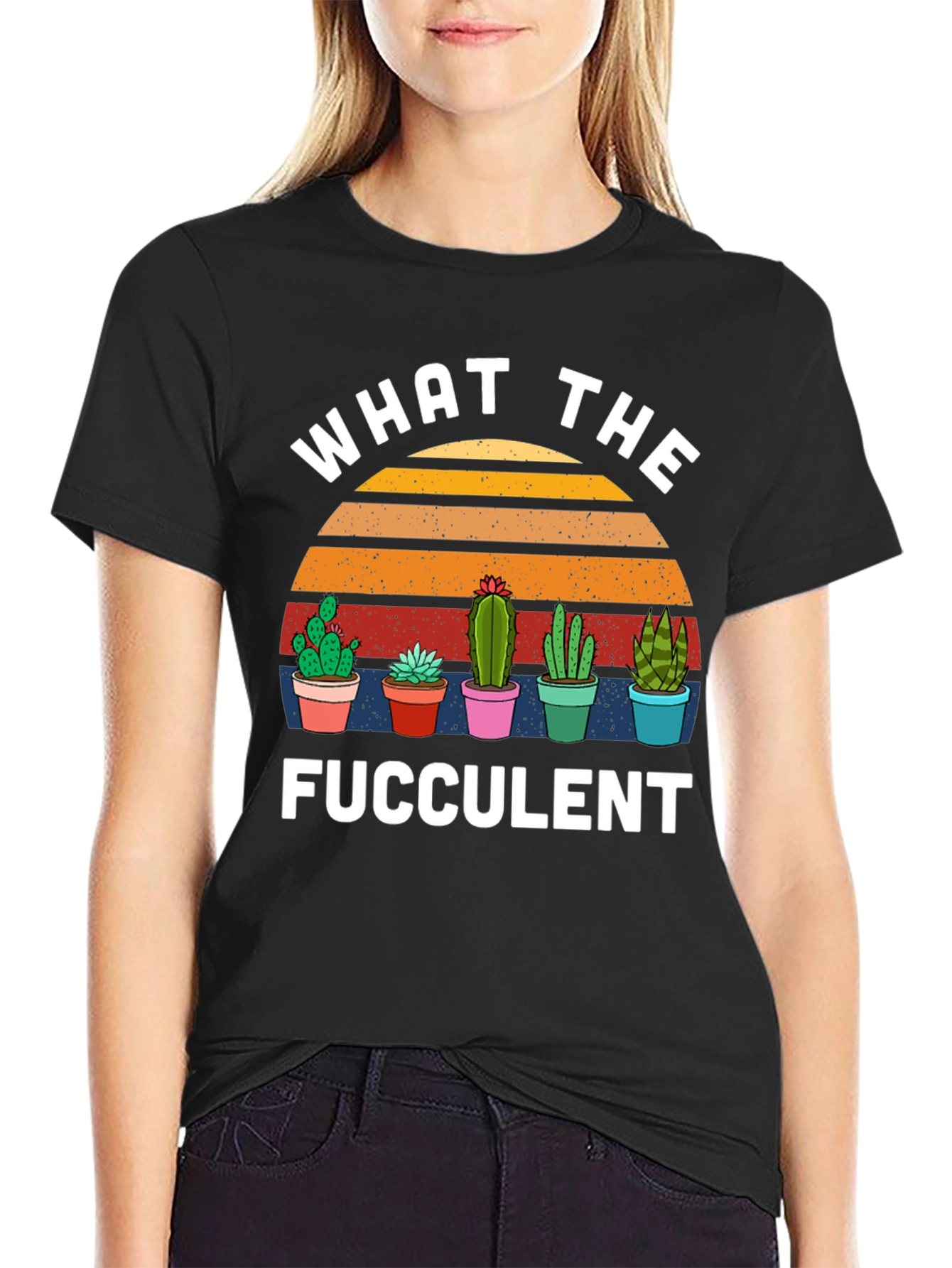 Black What the Fucculent T-Shirt Cactus Graphic Tee view 2