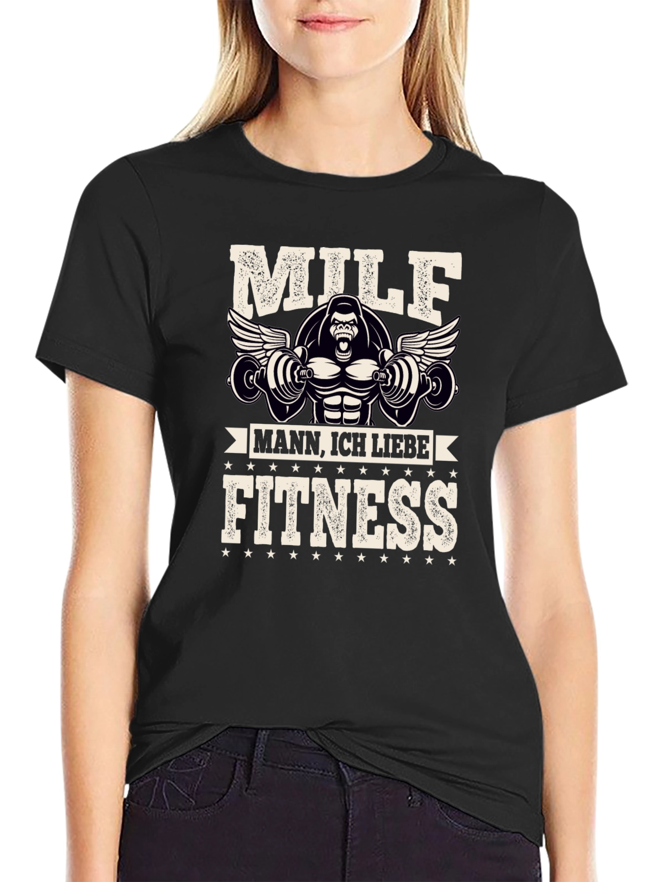 Black Milf Mann Fitness Gorilla Black Graphic Tee view 2