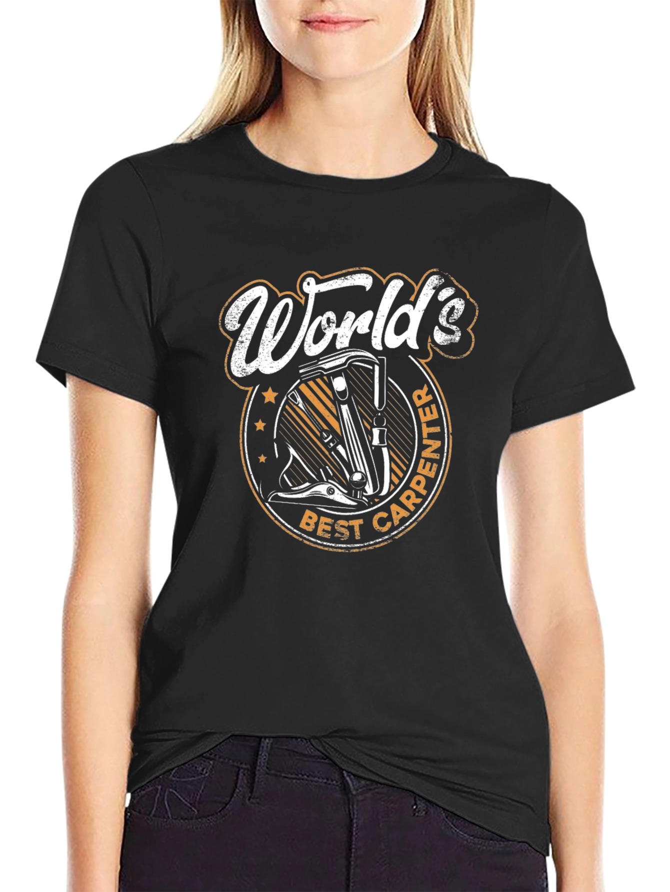 Black World's Best Carpenter T-Shirt - Black, Crew Neck view 2