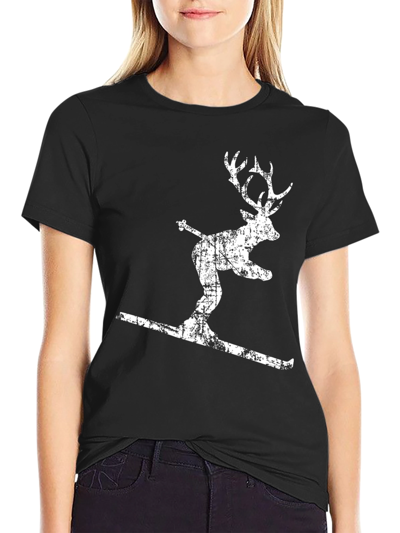 Black Skiing Deer Graphic T-Shirt - Men's Black Tee view 2