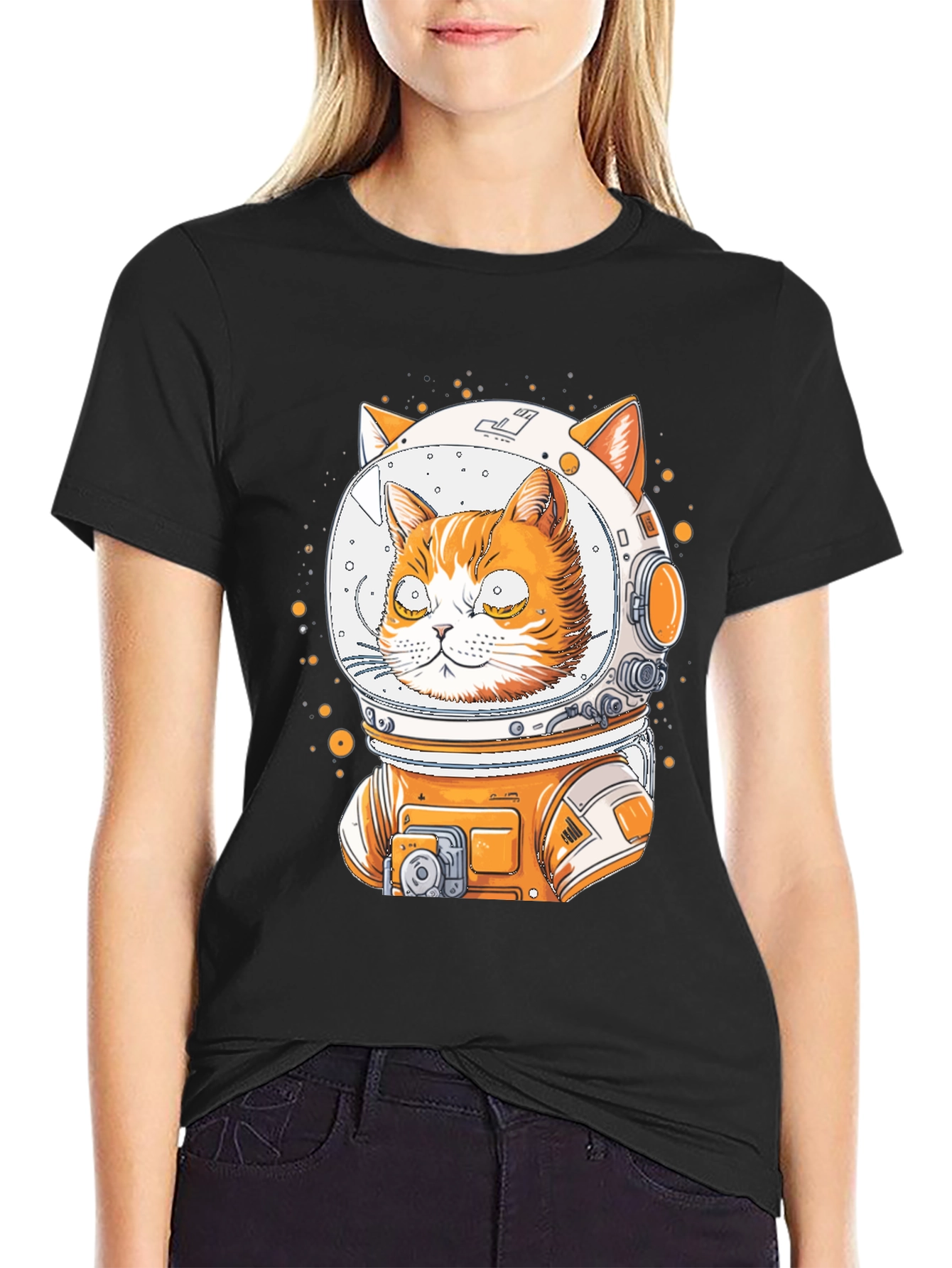 Black Astronaut Cat Graphic T-Shirt view 2