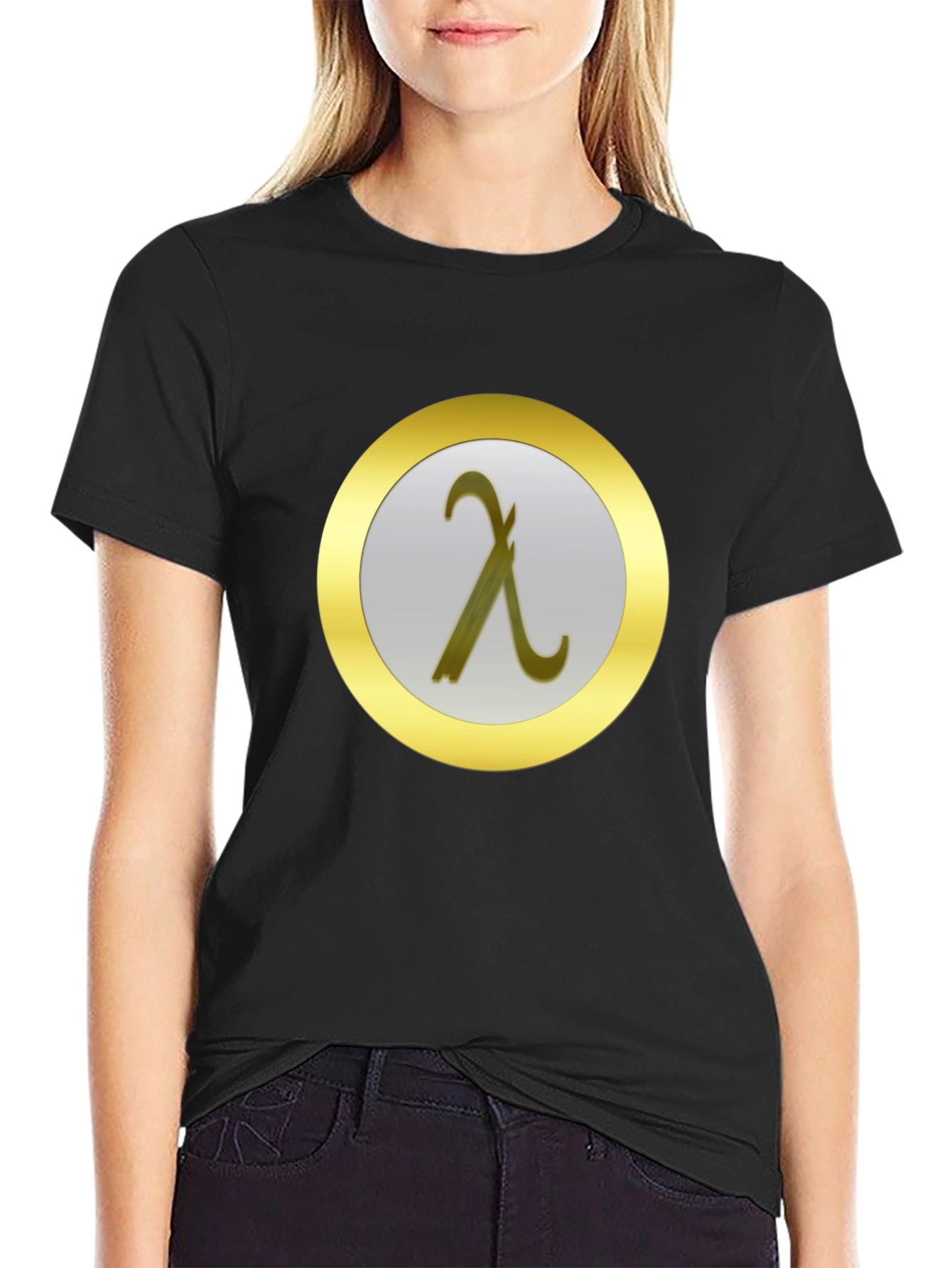 Black Lambda Symbol Graphic Tee - Black Cotton T-Shirt view 2