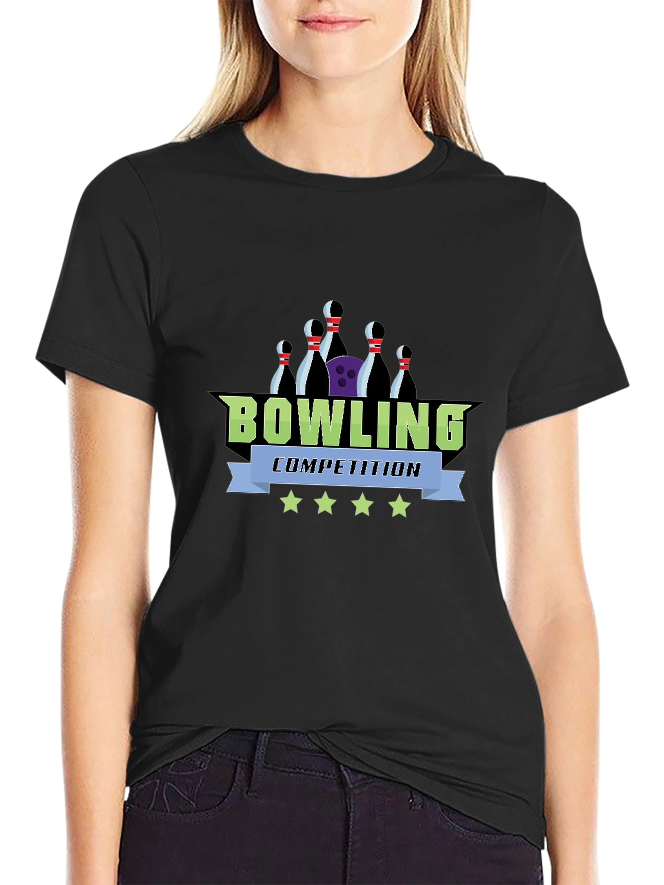 Black Bowling Competition Graphic Tee - Black Cotton view 2
