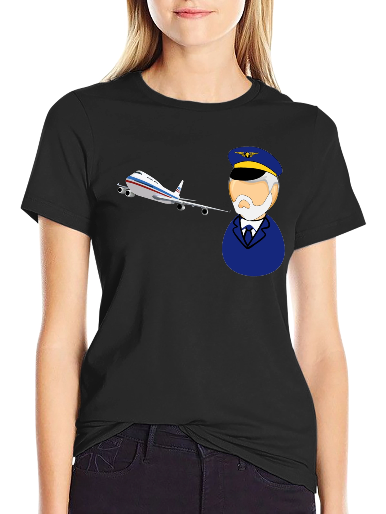 Black Pilot & Plane Graphic Tee - Aviation T-Shirt view 2