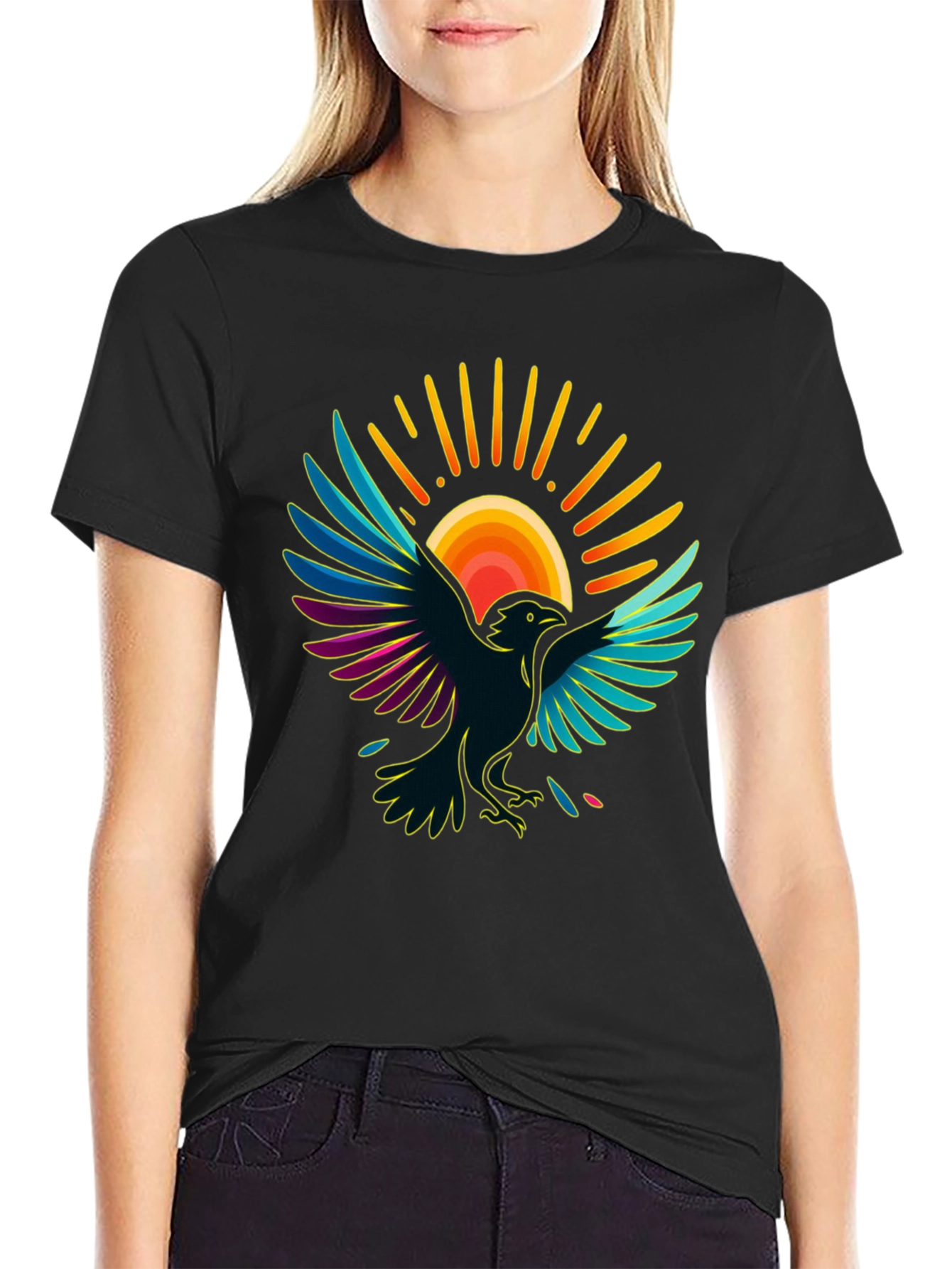 Black Raven Sun T-Shirt - Artistic Graphic Tee view 2