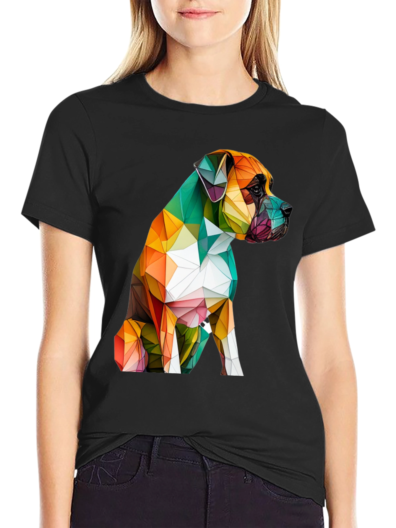 Black Geometric Dog Graphic Tee - Modern Art Shirt view 2