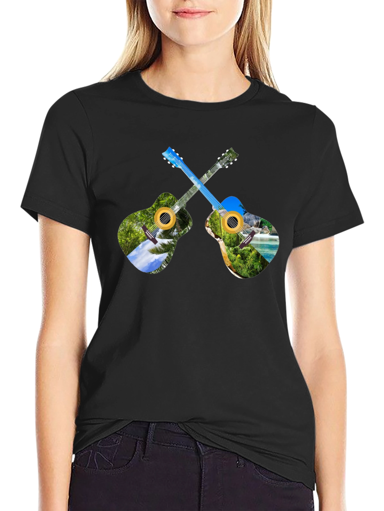 Black Tropical Guitar T-Shirt - Island Vibes view 2