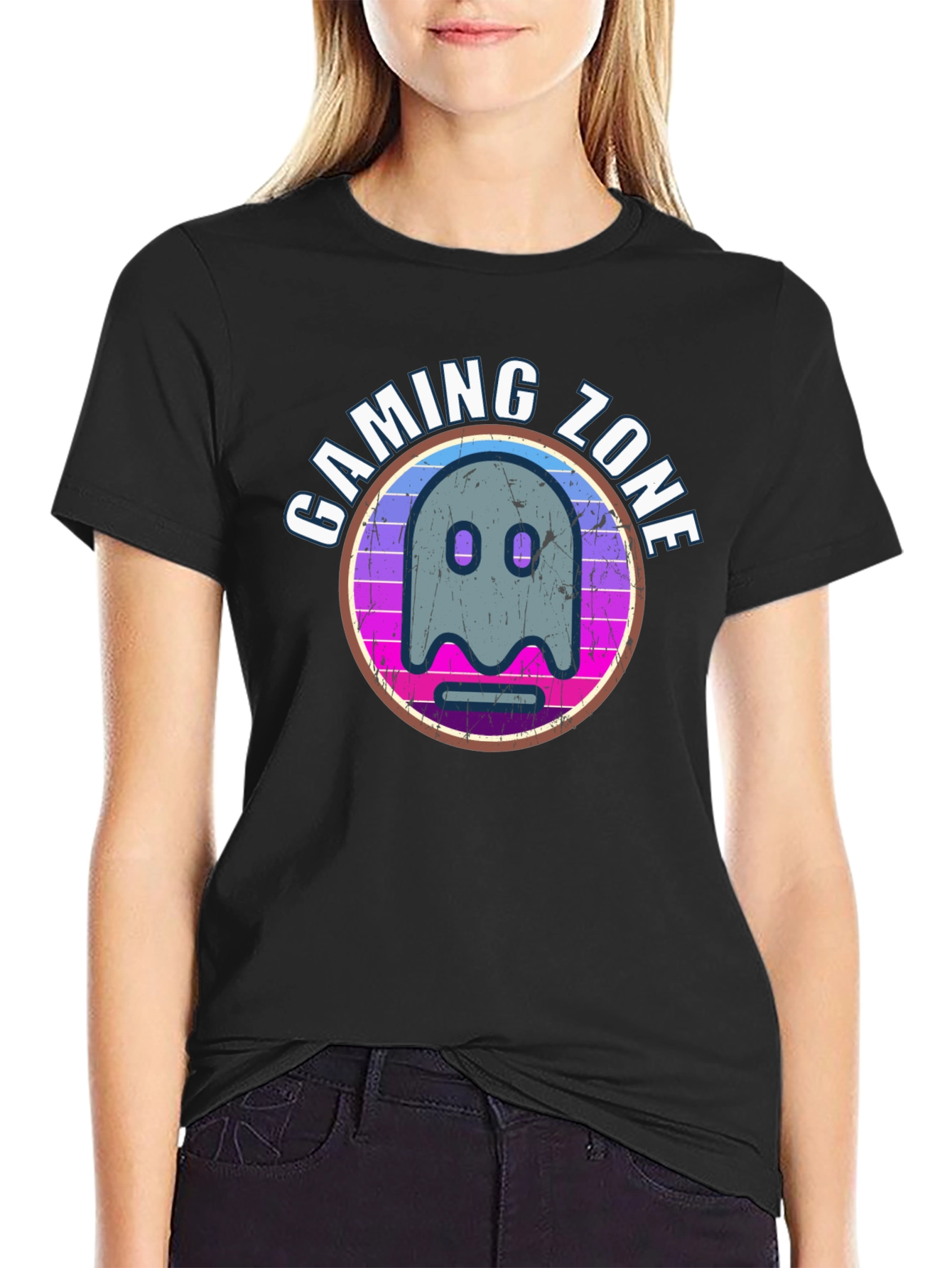 Black Gaming Zone Ghost Graphic T-Shirt view 2