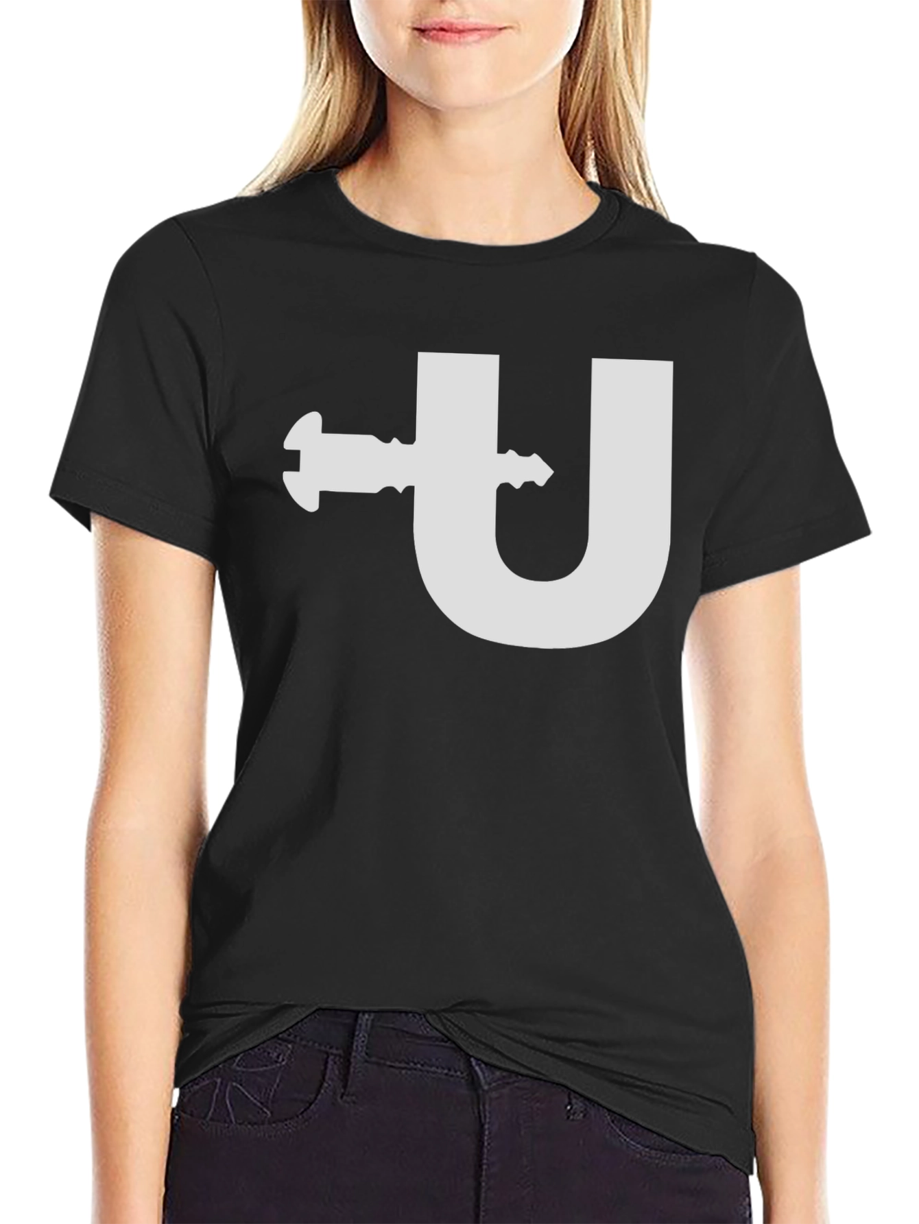 Black Funny U Clamp T-Shirt - Black Cotton Tee view 2