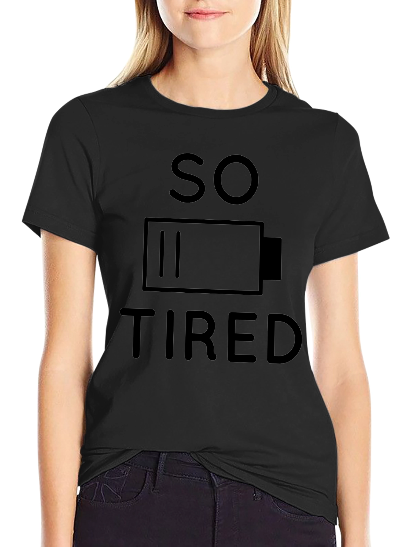 Black So Tired Black Graphic T-Shirt Low Battery Funny Mens Tee view 2