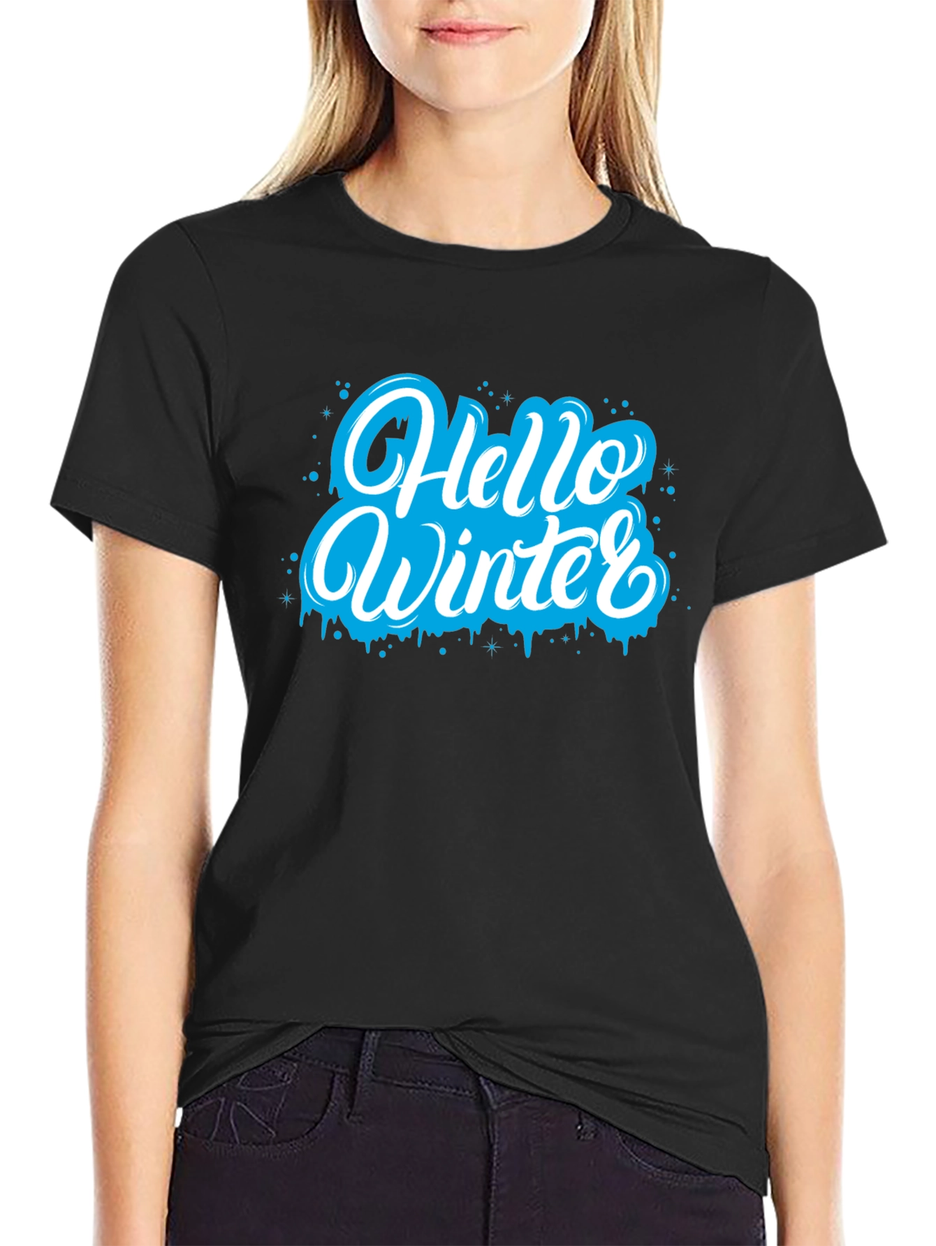 Black Hello Winter Graphic Tee - Holiday Season Style view 2