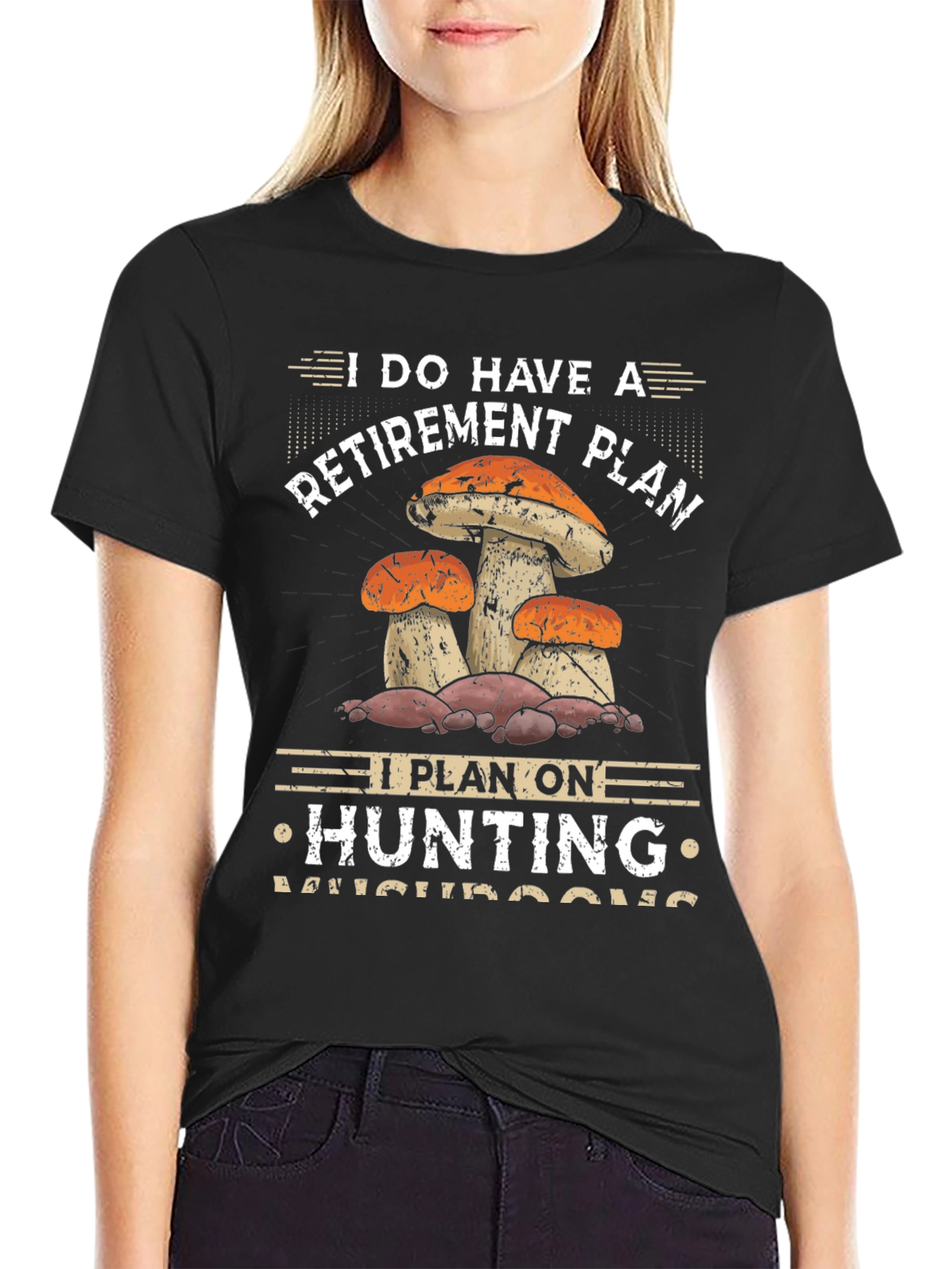 Black Mushroom Hunting Retirement Plan Graphic Tee view 2