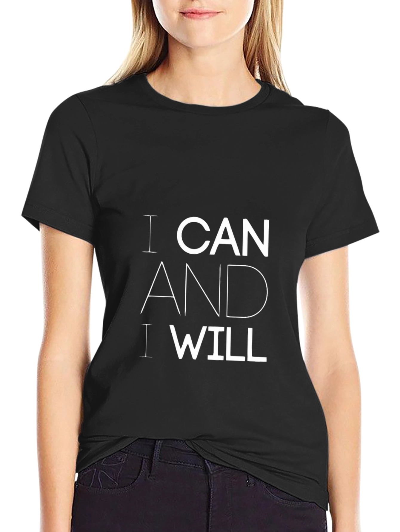 Black Motivational 'I Can And I Will' Black T-Shirt view 2