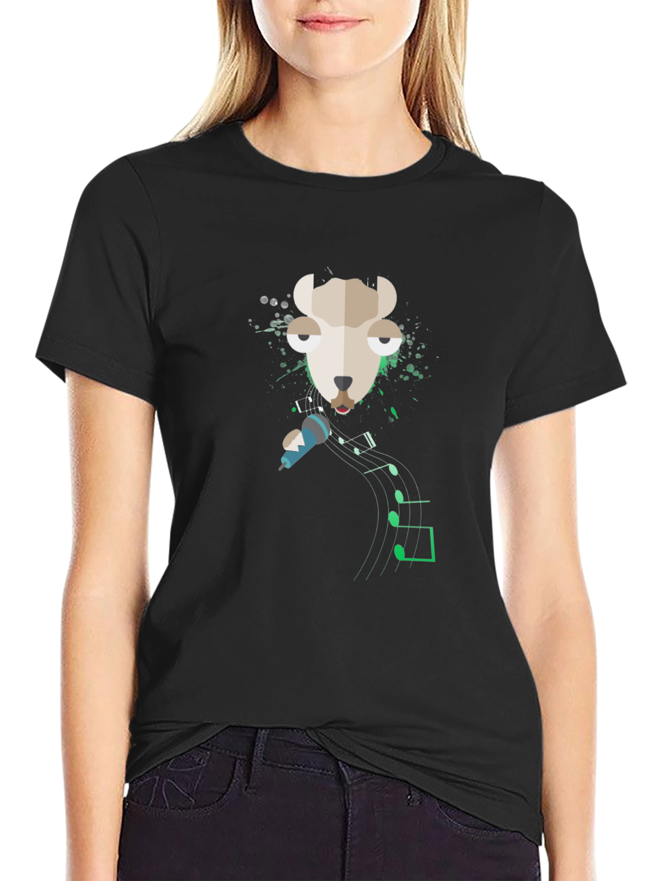 Black Singing Llama Graphic Tee - Cool Musical Design view 2