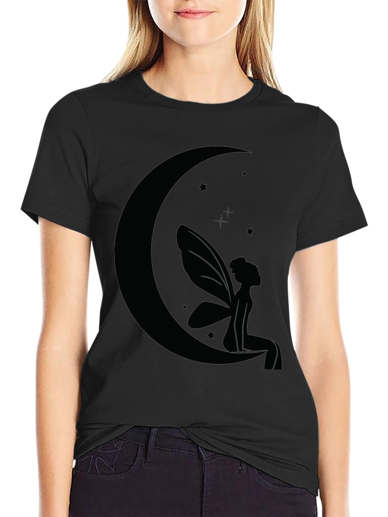 Black Moon Fairy Graphic Tee - Black Cotton Comfort view 2