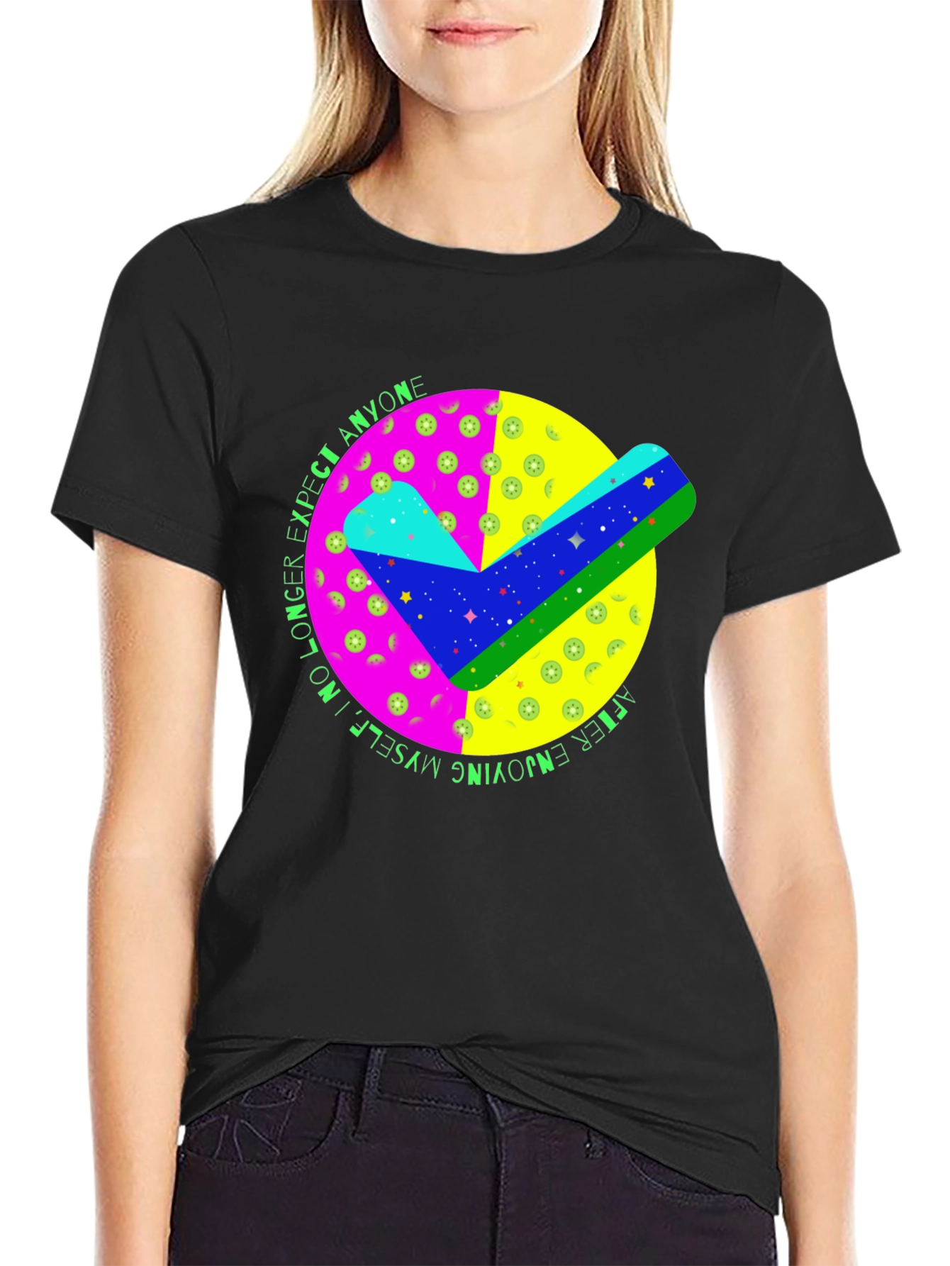 Black Colorful Check Mark Graphic T-Shirt view 2