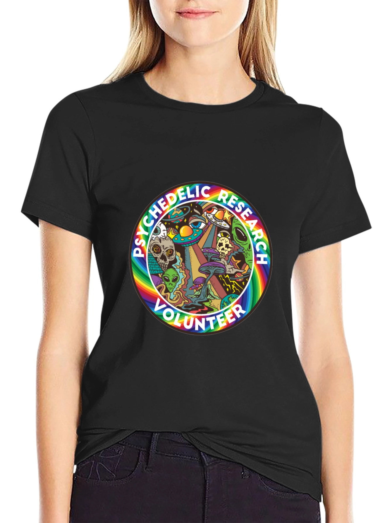 Black Psychedelic Research Volunteer T-Shirt - Black Cotton view 2