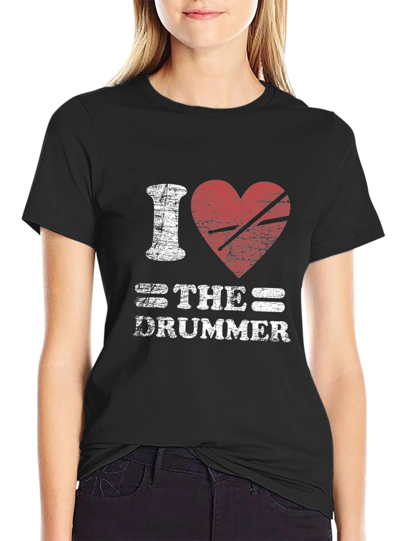 Black I Heart The Drummer T-Shirt - Music Lover Tee view 2