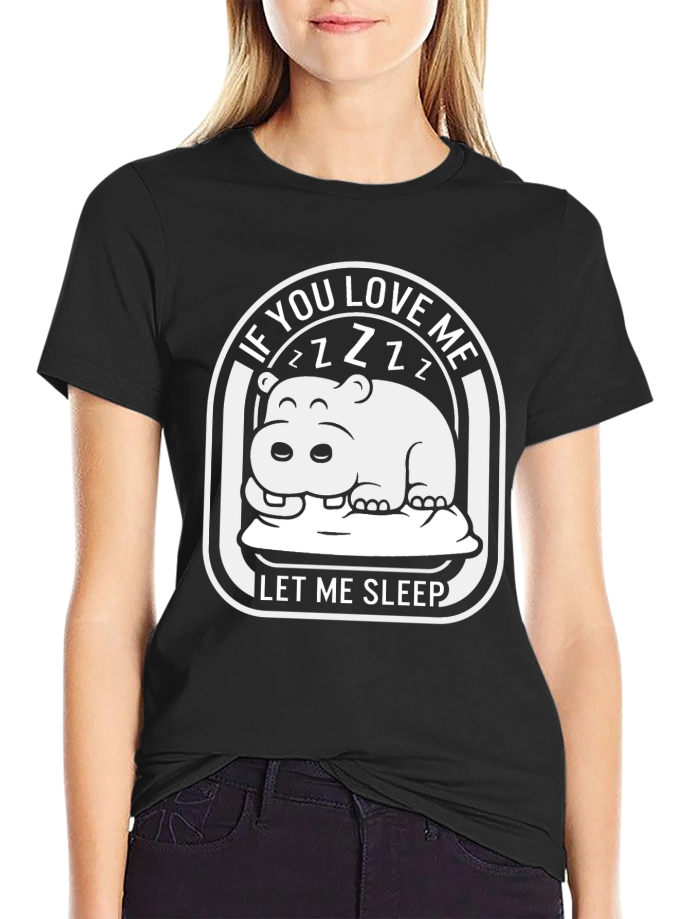 Black Sleepy Hippo Graphic Tee - If You Love Me Let Me Sleep! view 2