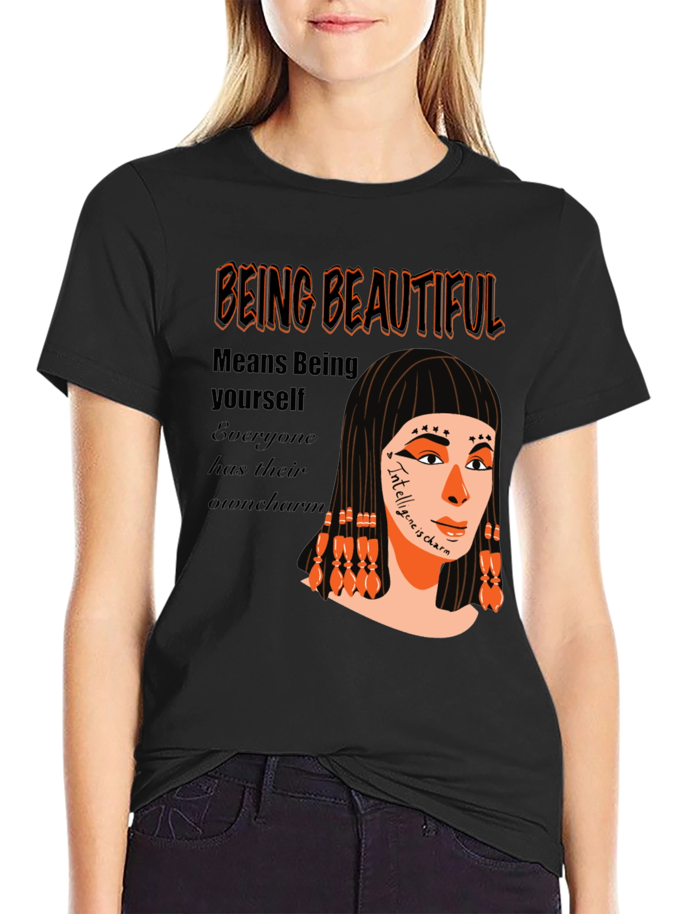 Black Unique Graphic T-Shirt - "Being Beautiful" Design view 2