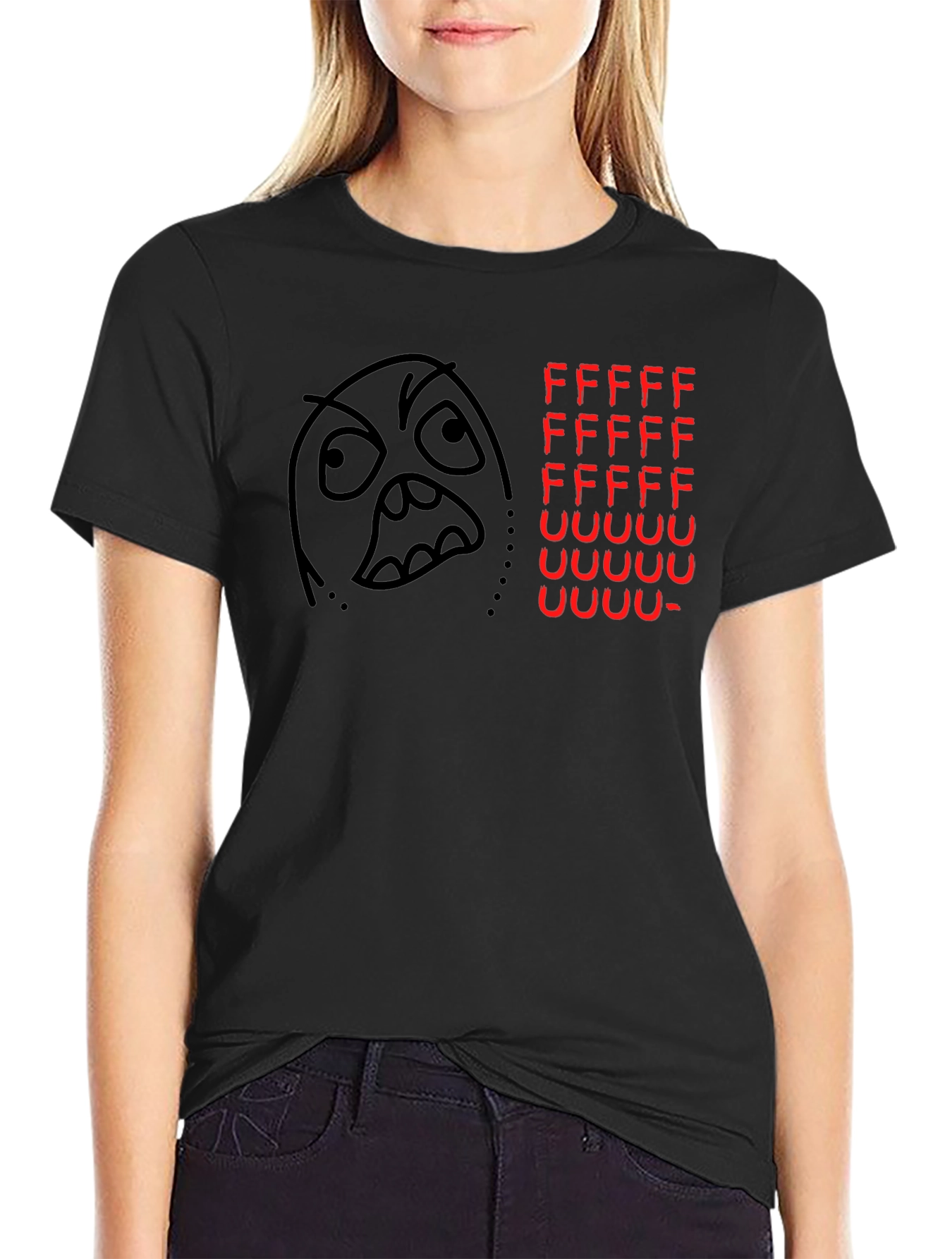 Black Rage Comic Black T-Shirt - FFFFFFFUUUUUU view 2