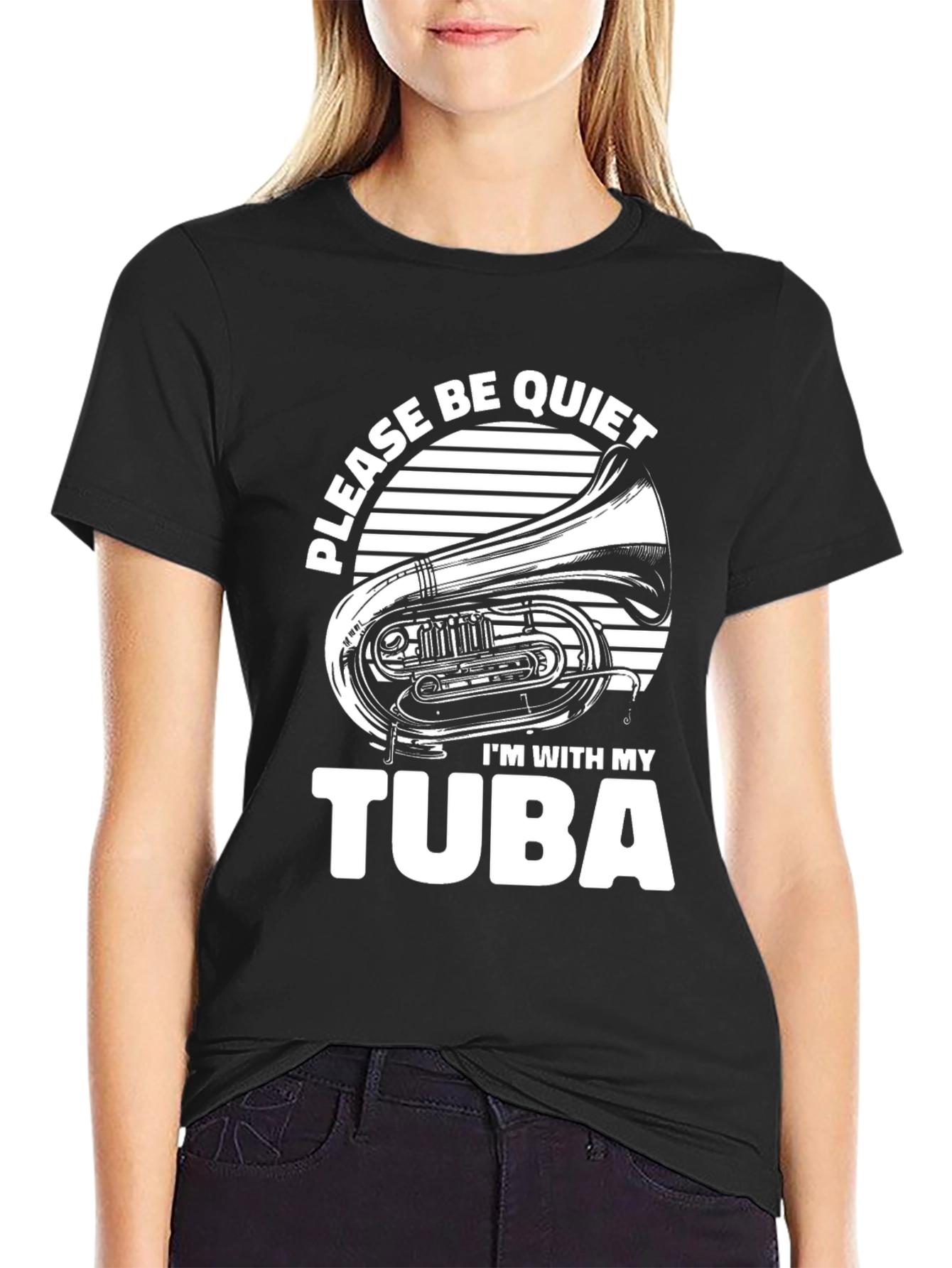 Black Please Be Quiet Tuba T-Shirt view 2