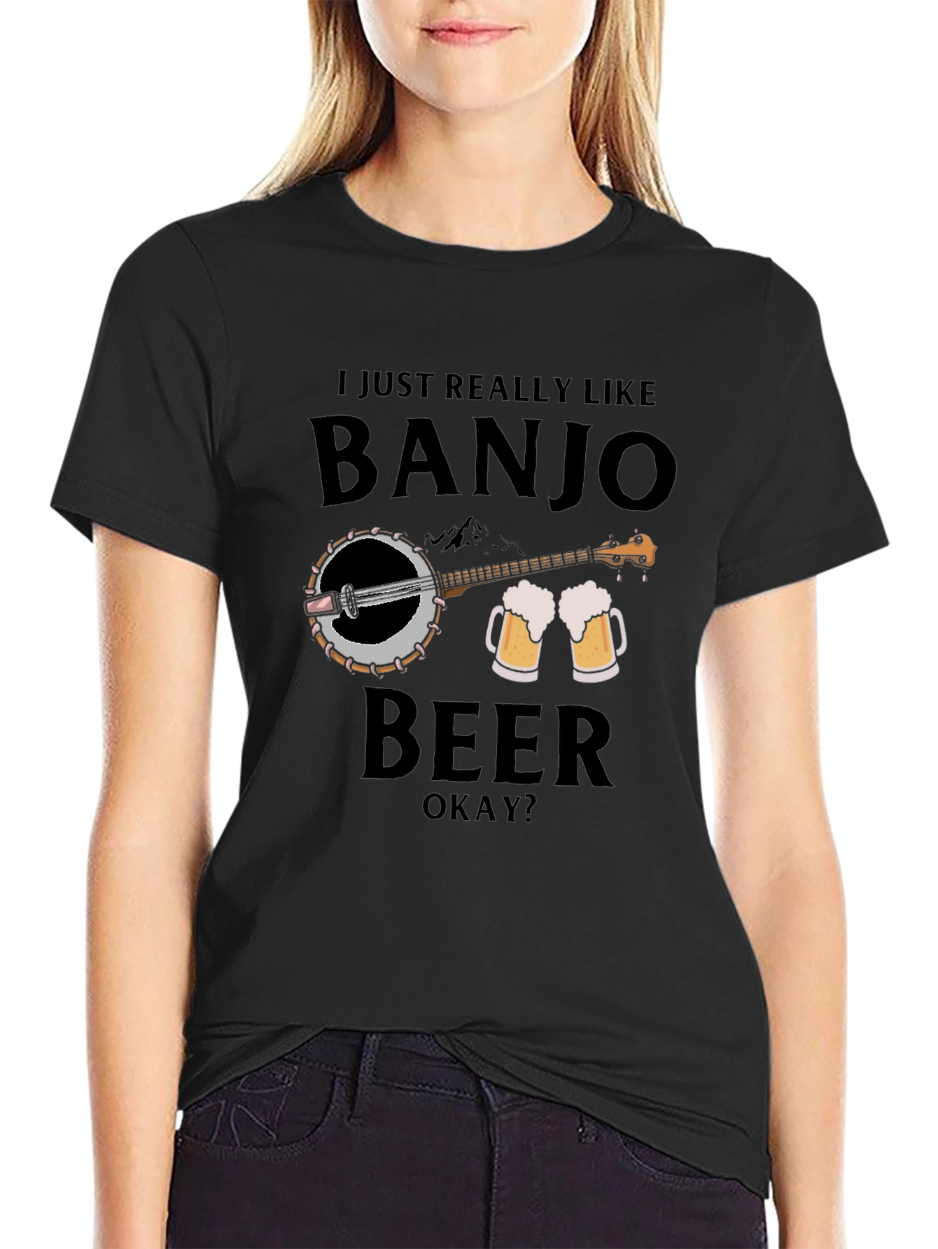 Black Banjo and Beer Graphic T-Shirt view 2