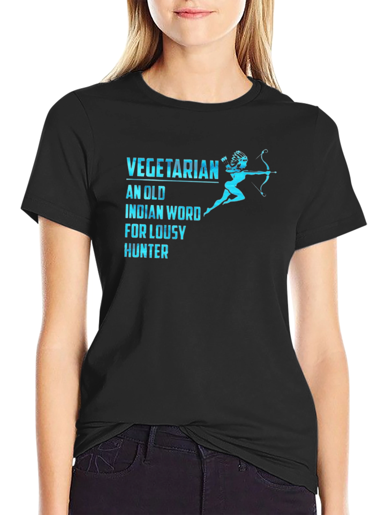 Black Vegetarian Lousy Hunter Funny Graphic T-Shirt view 2