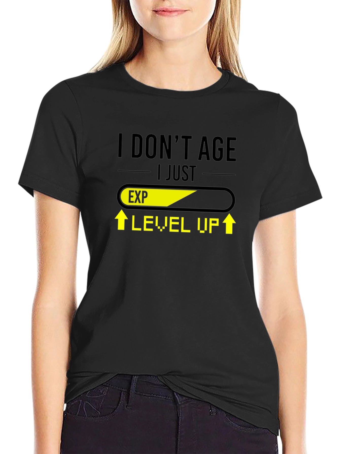Black Level Up Black T-Shirt - Gamer Humor view 2