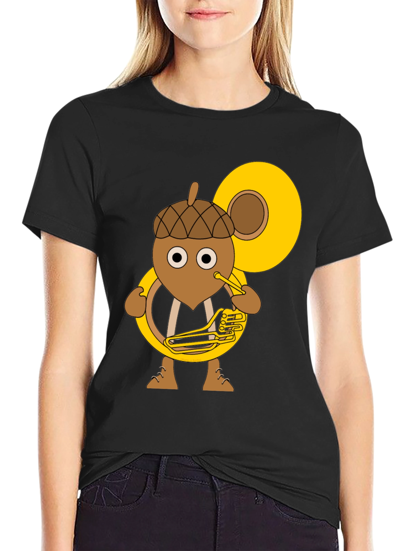 Black Acorn Tuba Player Black T-Shirt view 2