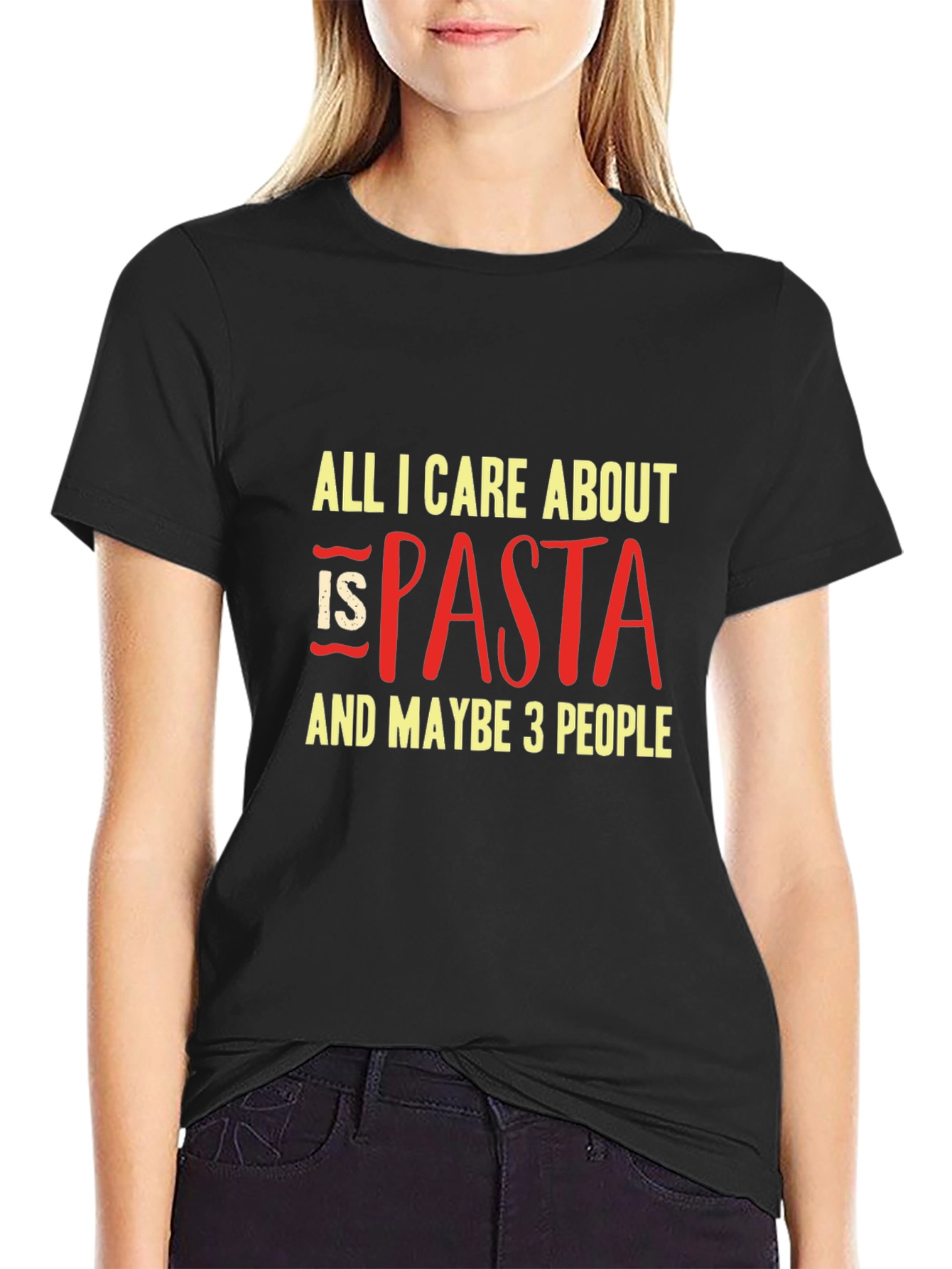 Black Pasta Lover T-Shirt - All I Care About is Pasta! view 2