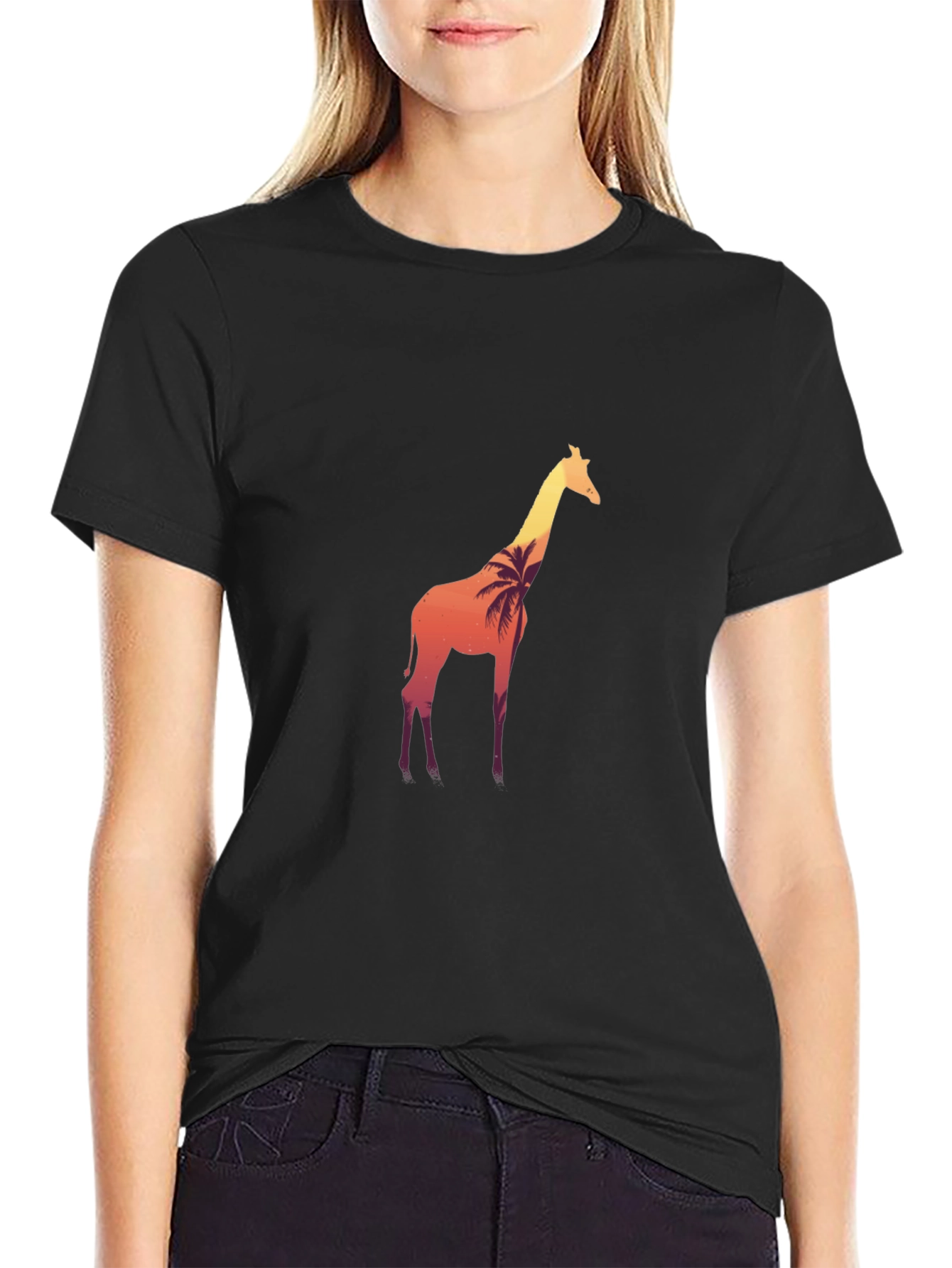 Black Sunset Giraffe Black T-Shirt view 2