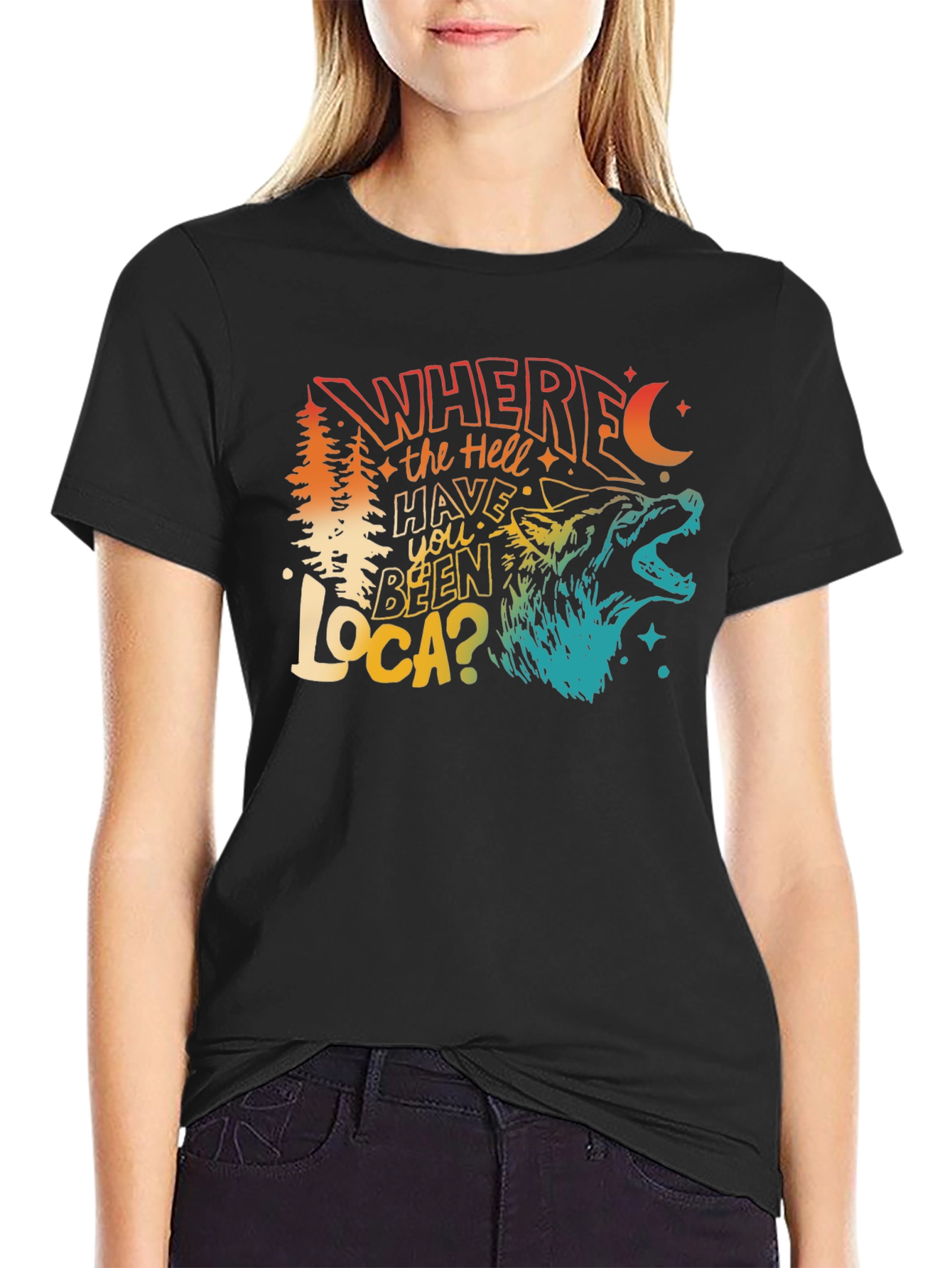 Black Wolf Where The Hell Have You Been Loca Men's Black T-Shirt view 2