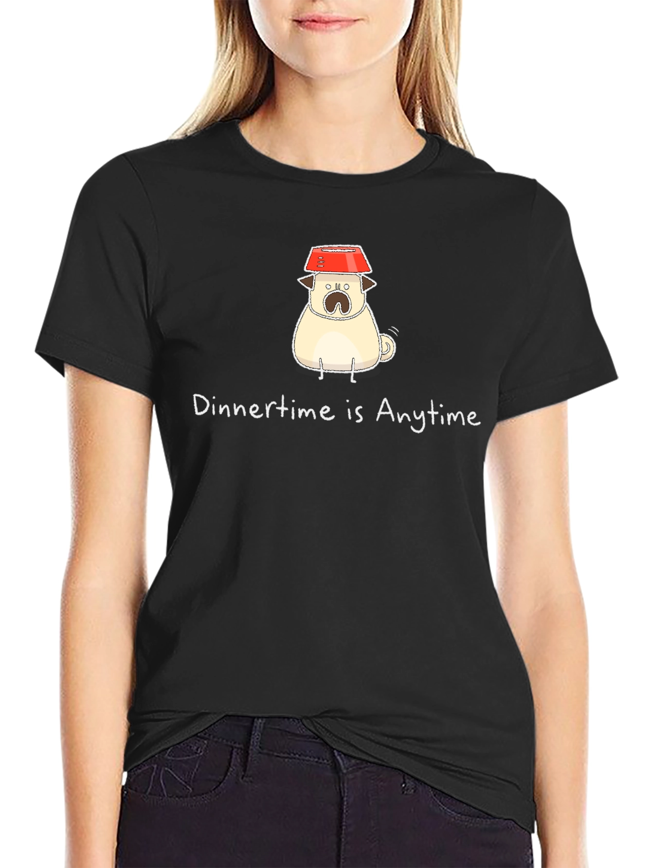 Black Dinner Time Pug T-Shirt - Anytime is Dinner Time! view 2