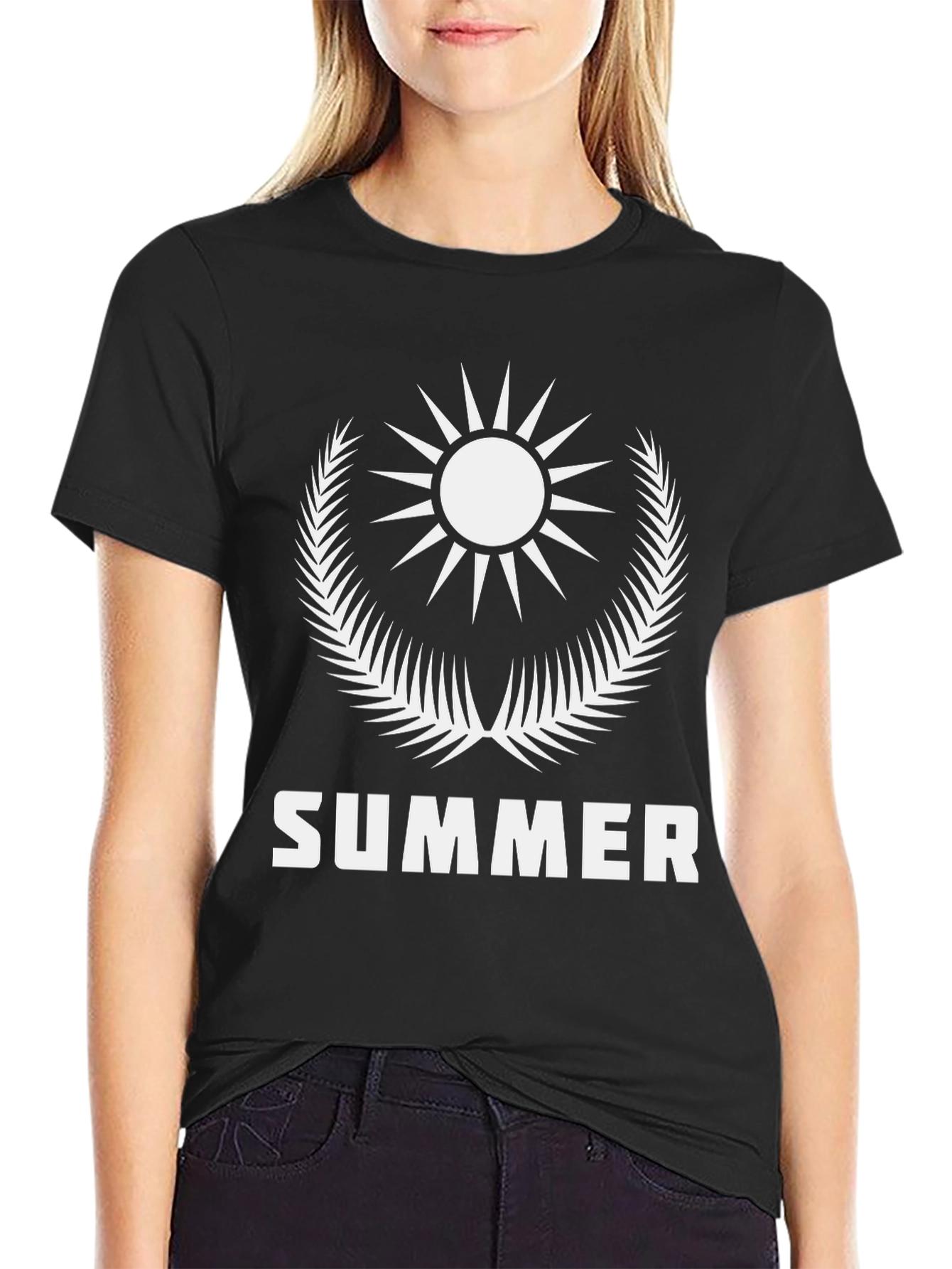 Black Summer Sun T-Shirt - Black Cotton Graphic Tee view 2