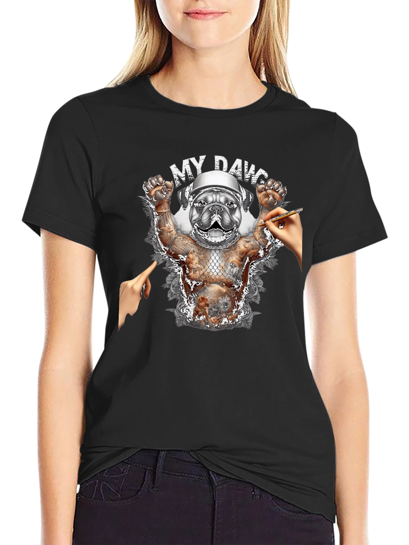 Black My Dawg Graphic Print Black T-Shirt view 2