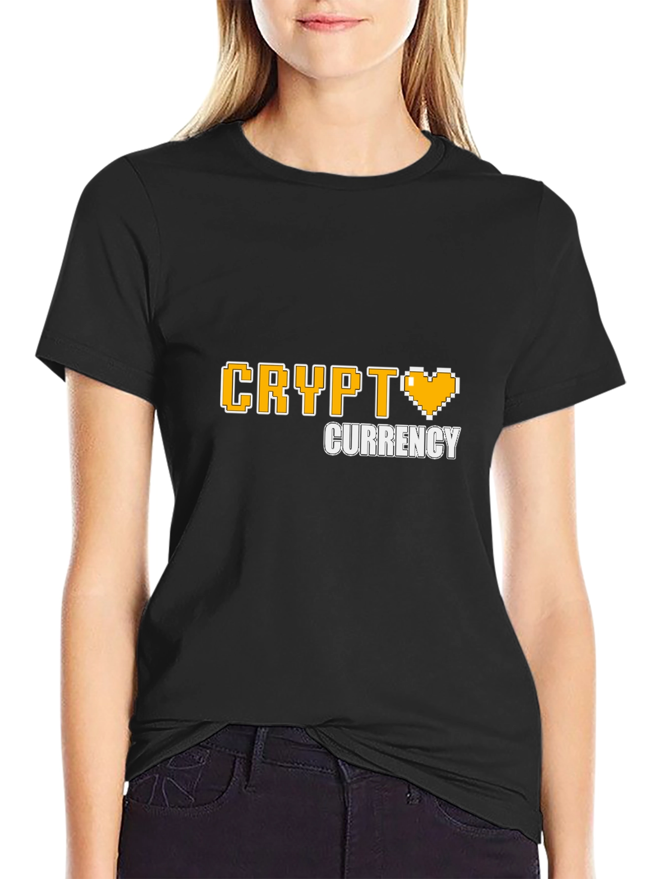 Black Crypto Currency Pixel Heart T-Shirt - Black view 2