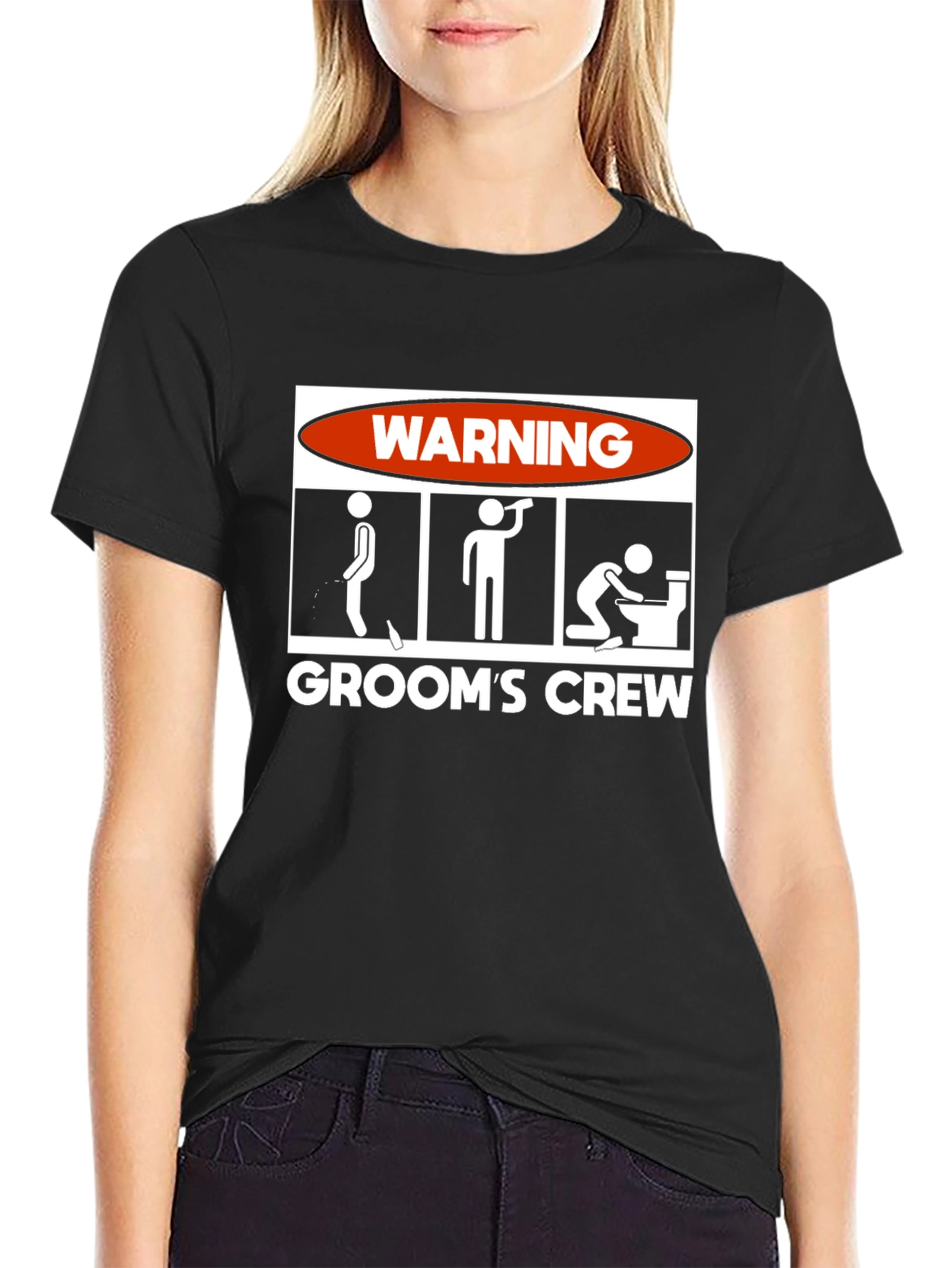 Black Groom's Crew Warning Graphic Novelty T-Shirt view 2
