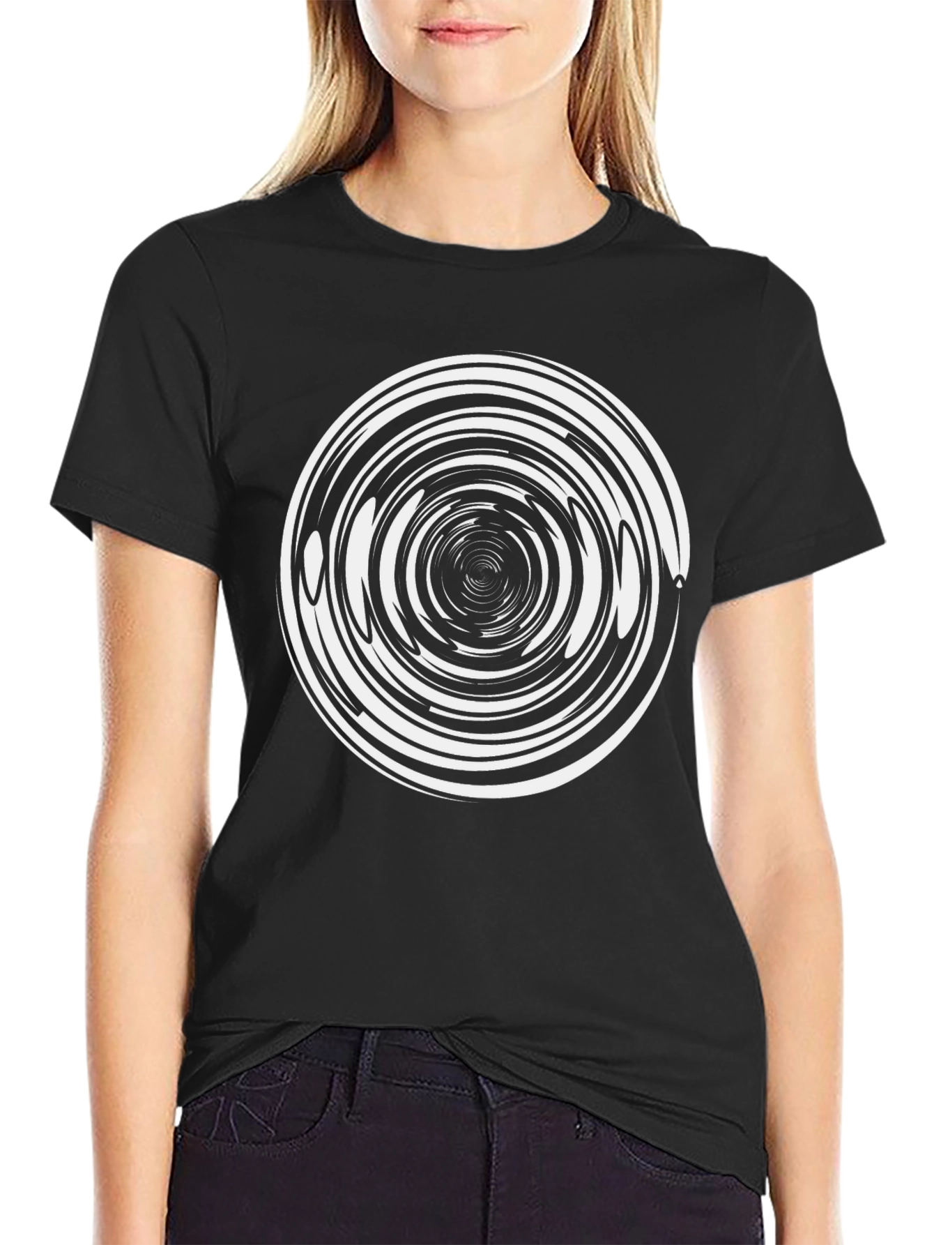 Black Hypnotic Swirl Graphic Black T-Shirt view 2