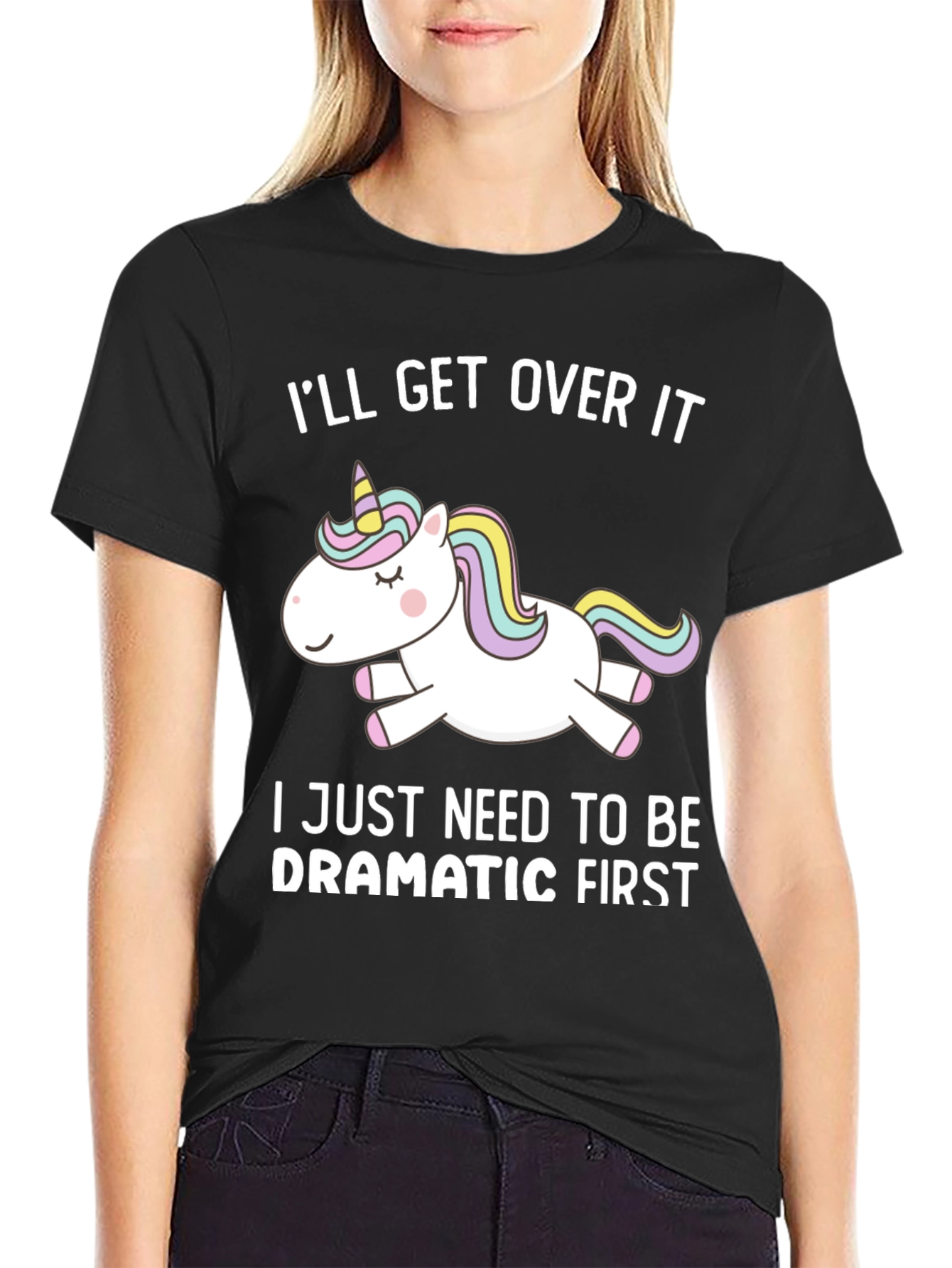 Black Dramatic Unicorn T-Shirt - Funny Graphic Tee view 2