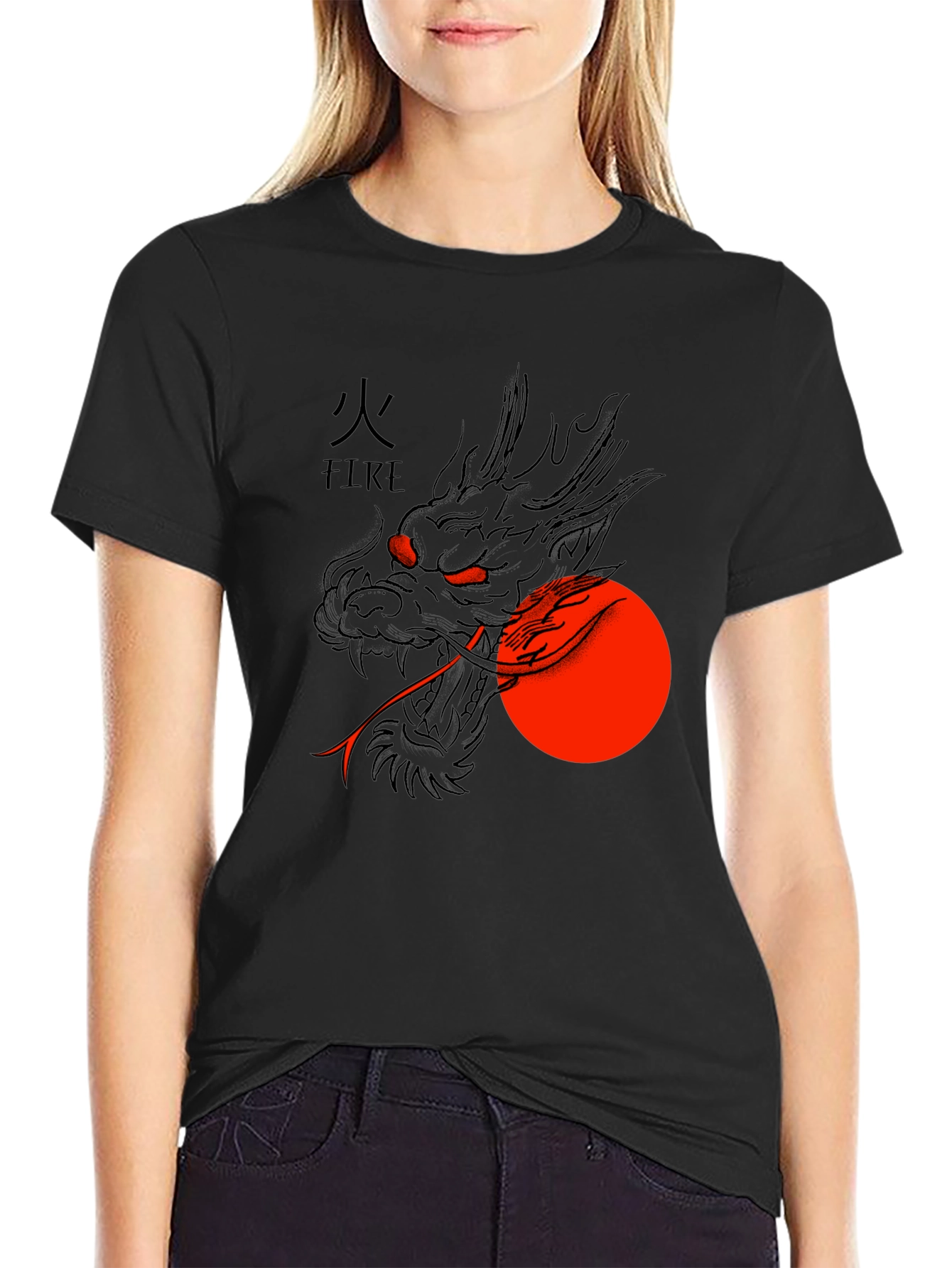 Black Dragon Fire Graphic Tee - Black Cotton Blend view 2