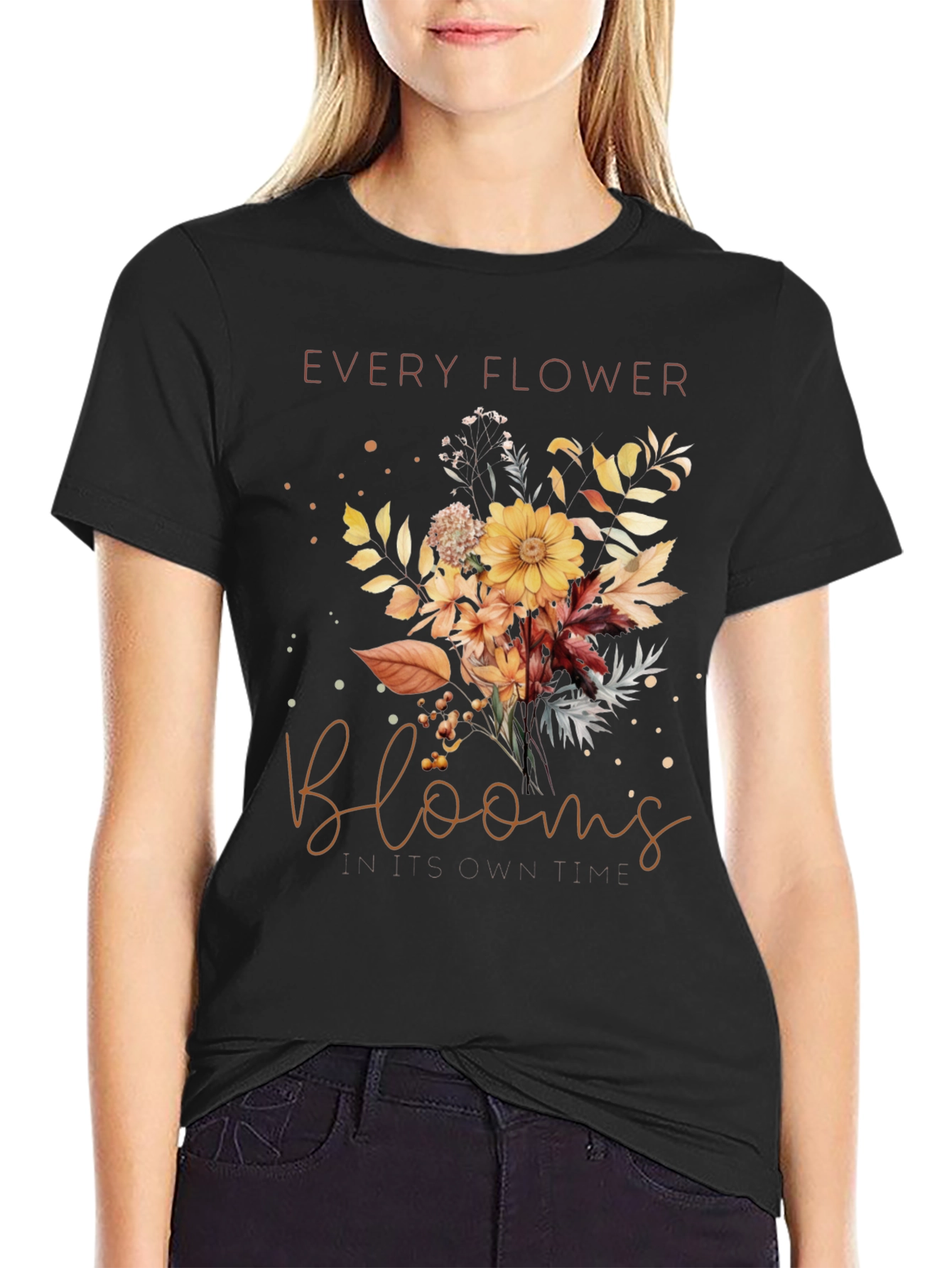Black Every Flower Blooms T-Shirt - Floral Graphic Tee view 2