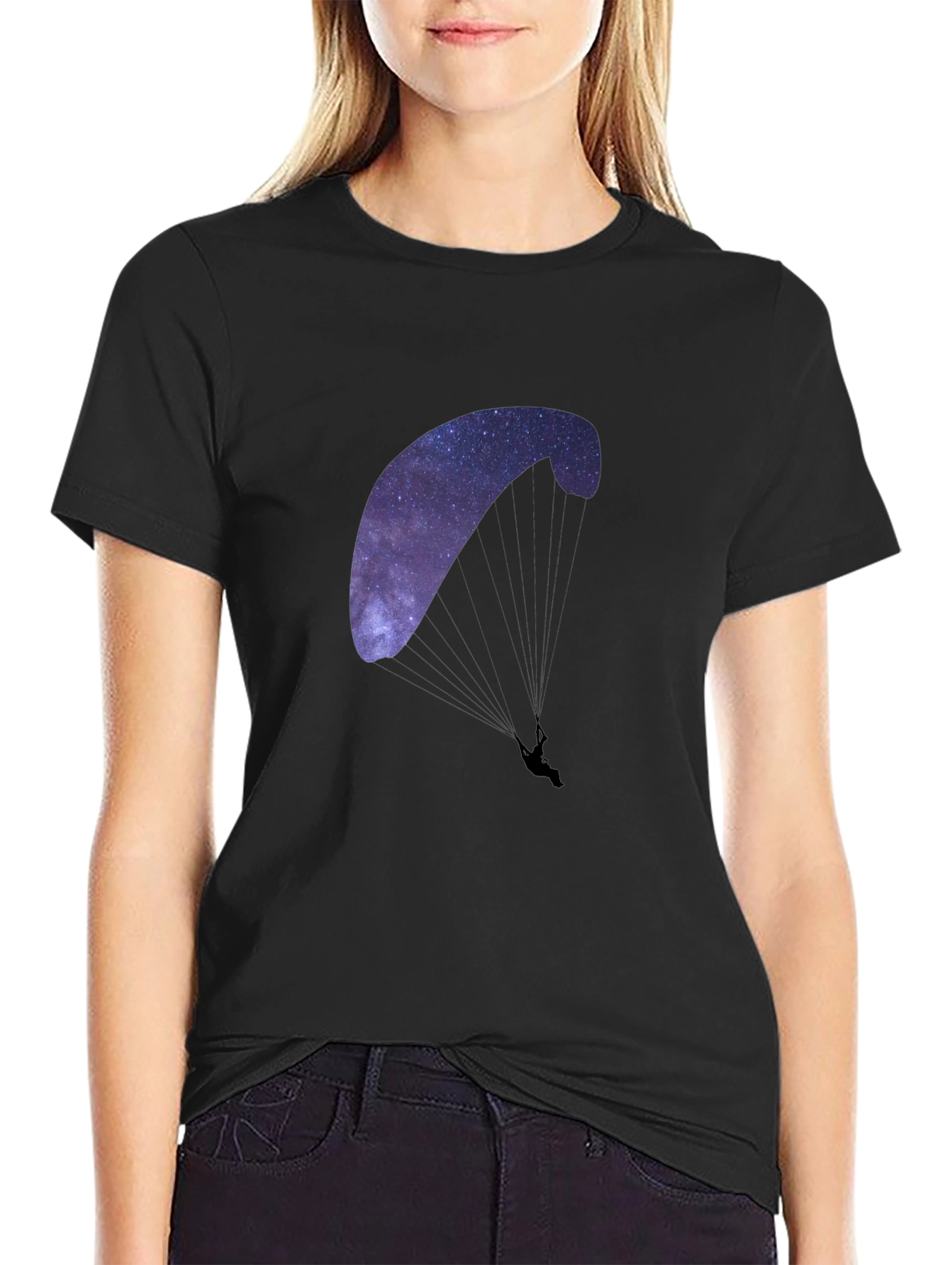 Black Galaxy Paragliding Graphic Tee - Black Cotton Blend view 2