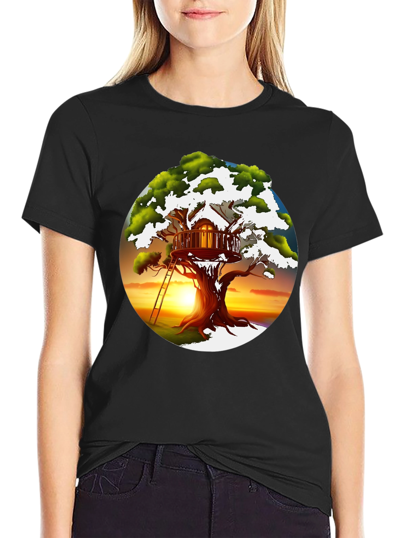 Black Treehouse Graphic T-Shirt - Unique Design view 2