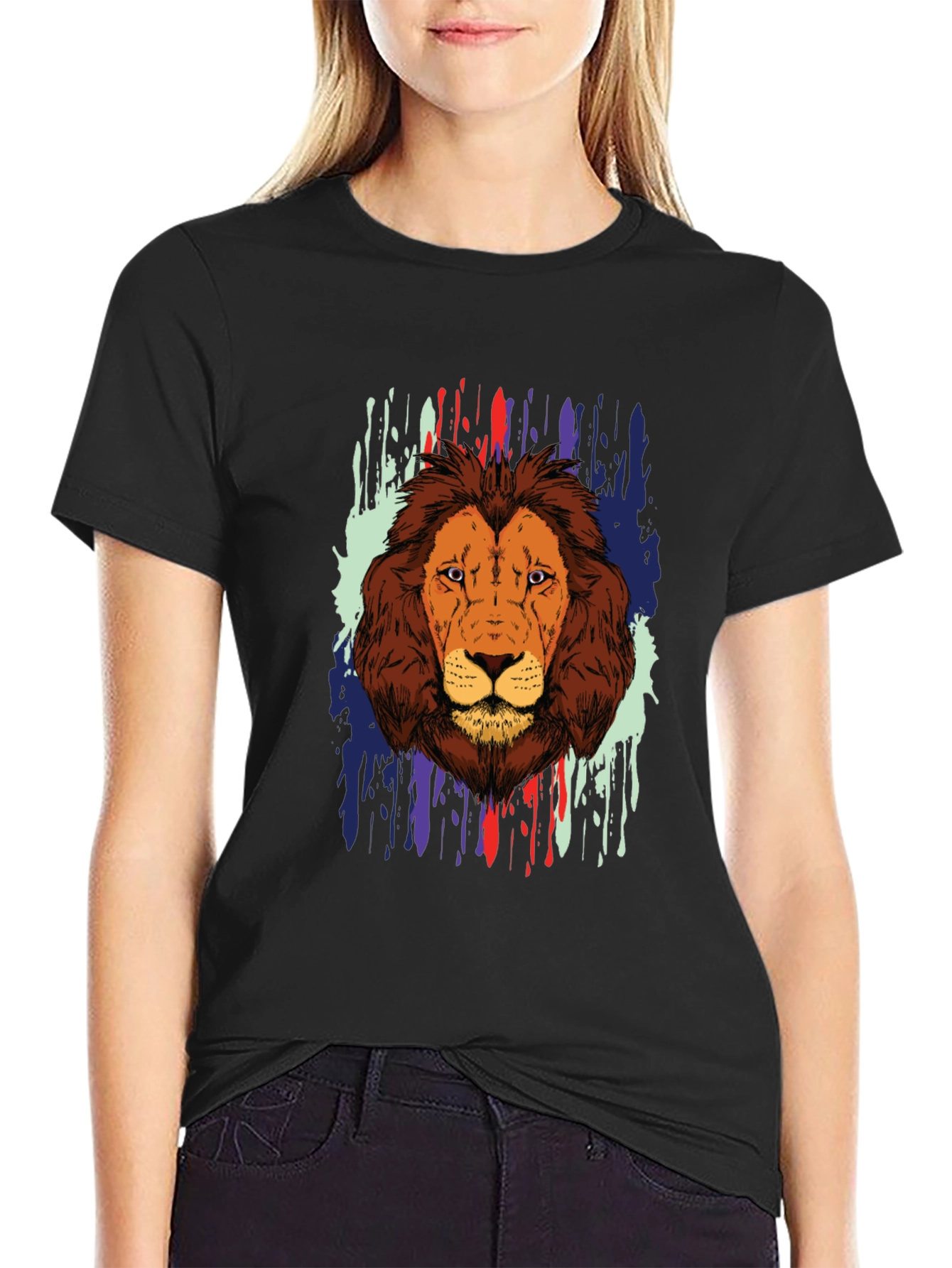 Black Lion Graphic Print Black T-Shirt view 2