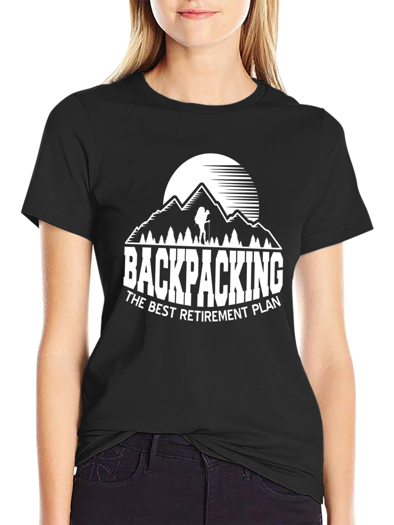 Black Backpacking Retirement T-Shirt - Black view 2